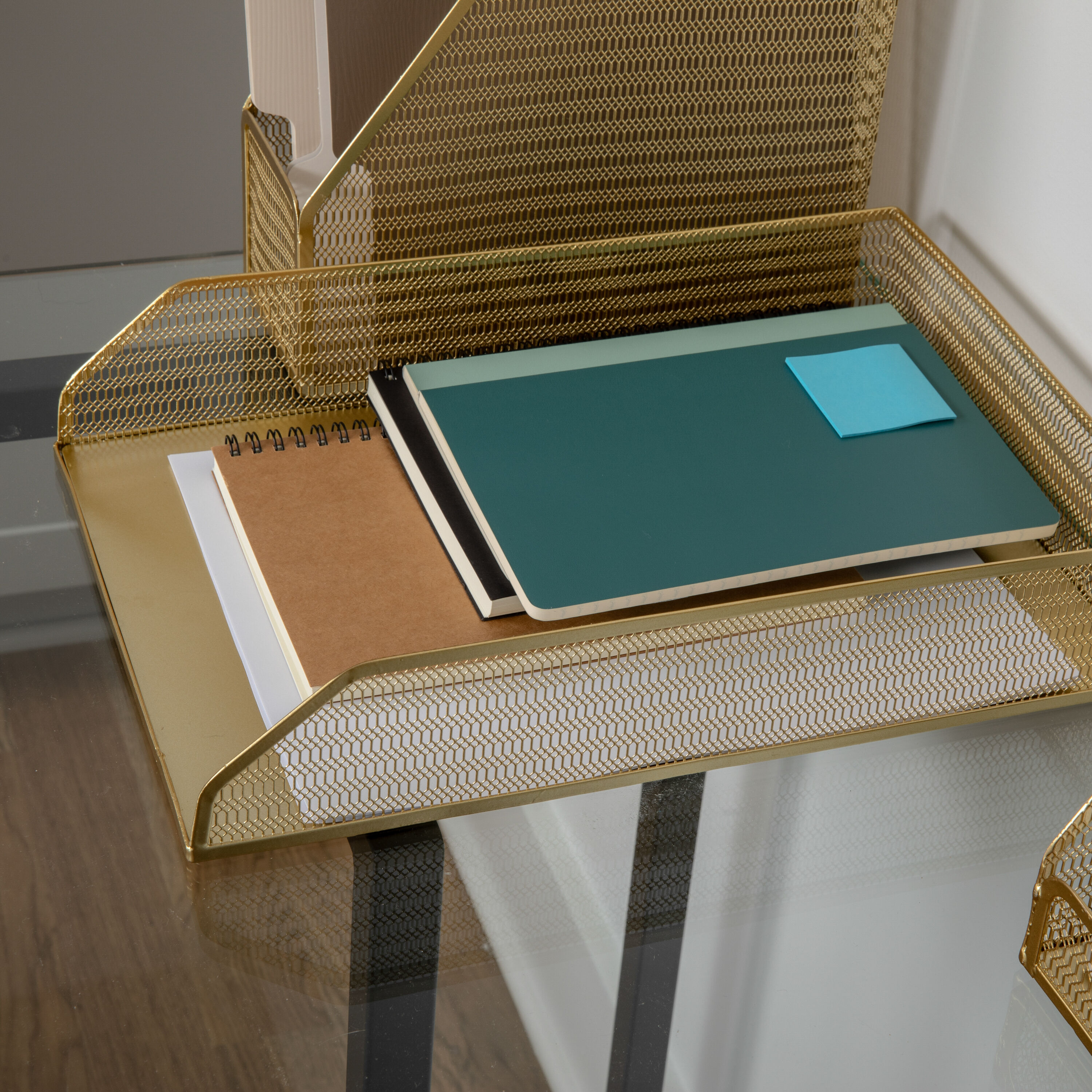 Gold Mesh Metal Paper Letter Inbox Tray Set
