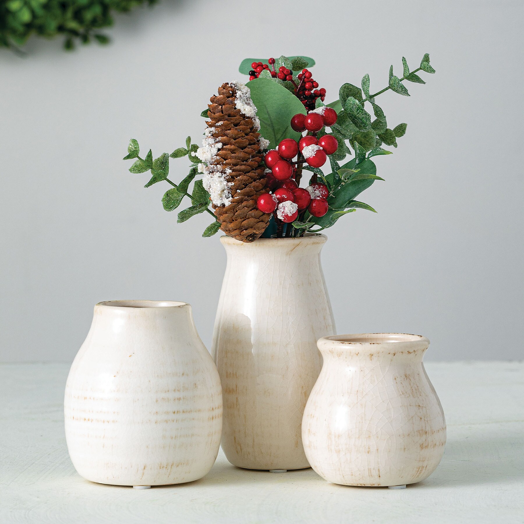 Petite Ceramic Bud Vases Set, Off-White, Modern Farmhouse Design