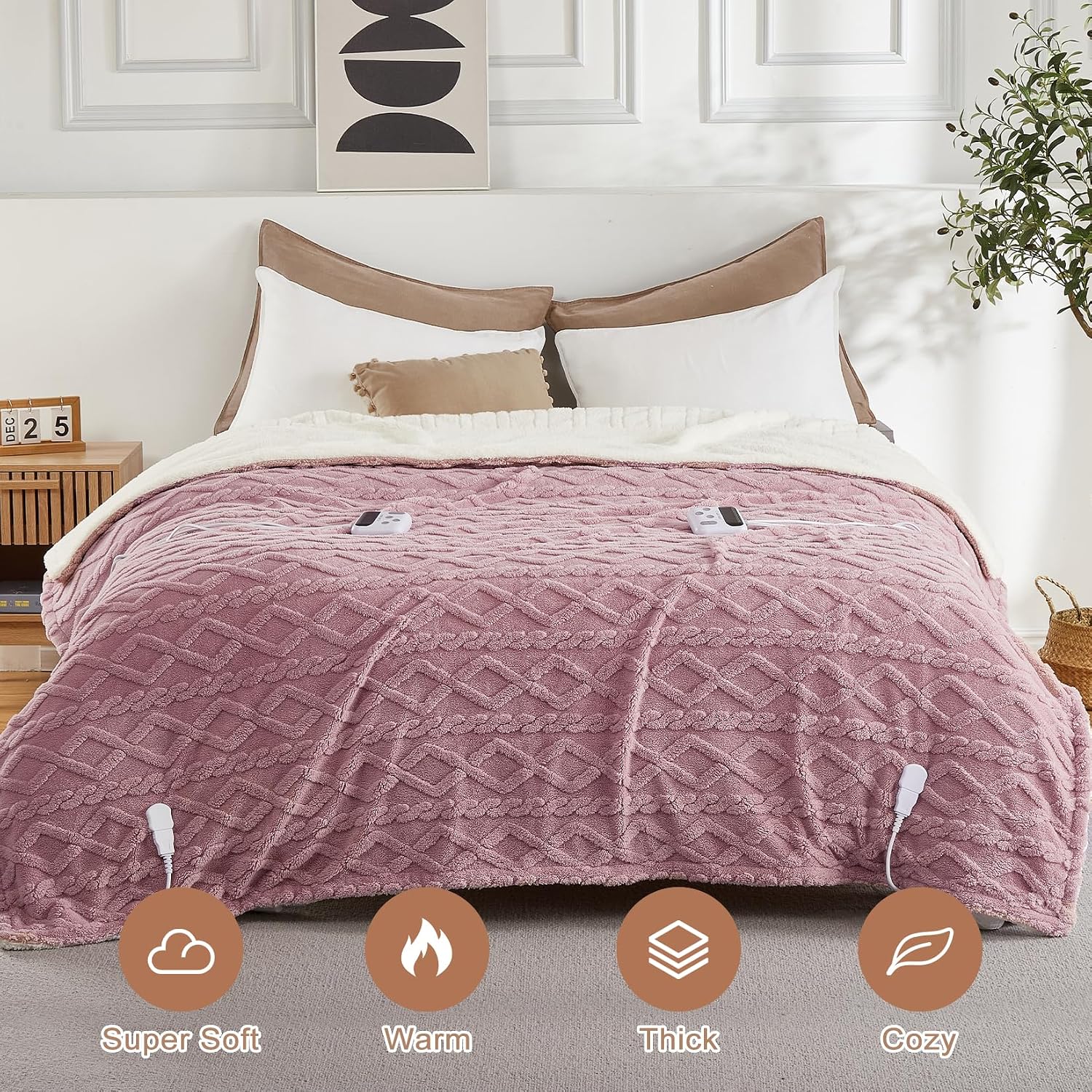 GAOMON King Electric Blanket Dual Control Thick Sherpa 10 Heat and ...