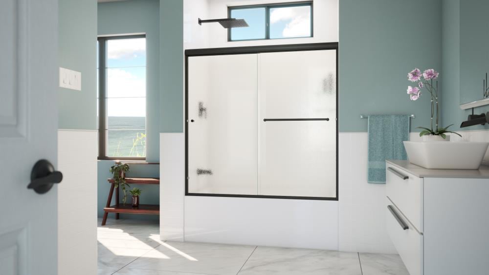Arizona Shower Door LTER6057MBBBLL Lite-Euro recessed Matte Black 56-in to 60-in W x 57.375-in H Semi-frameless Bypass Sliding Bathtub door