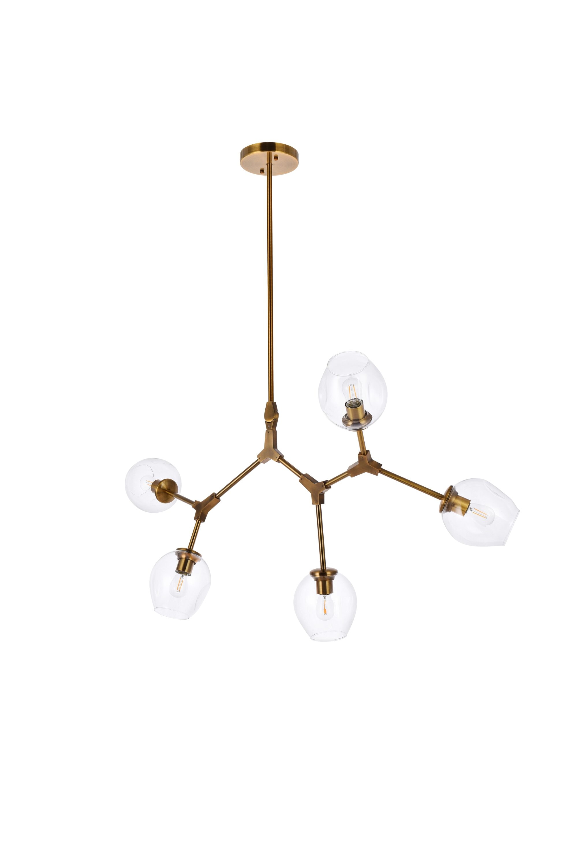 Cavoli Brass and Clear Glass 5-Light Chandelier