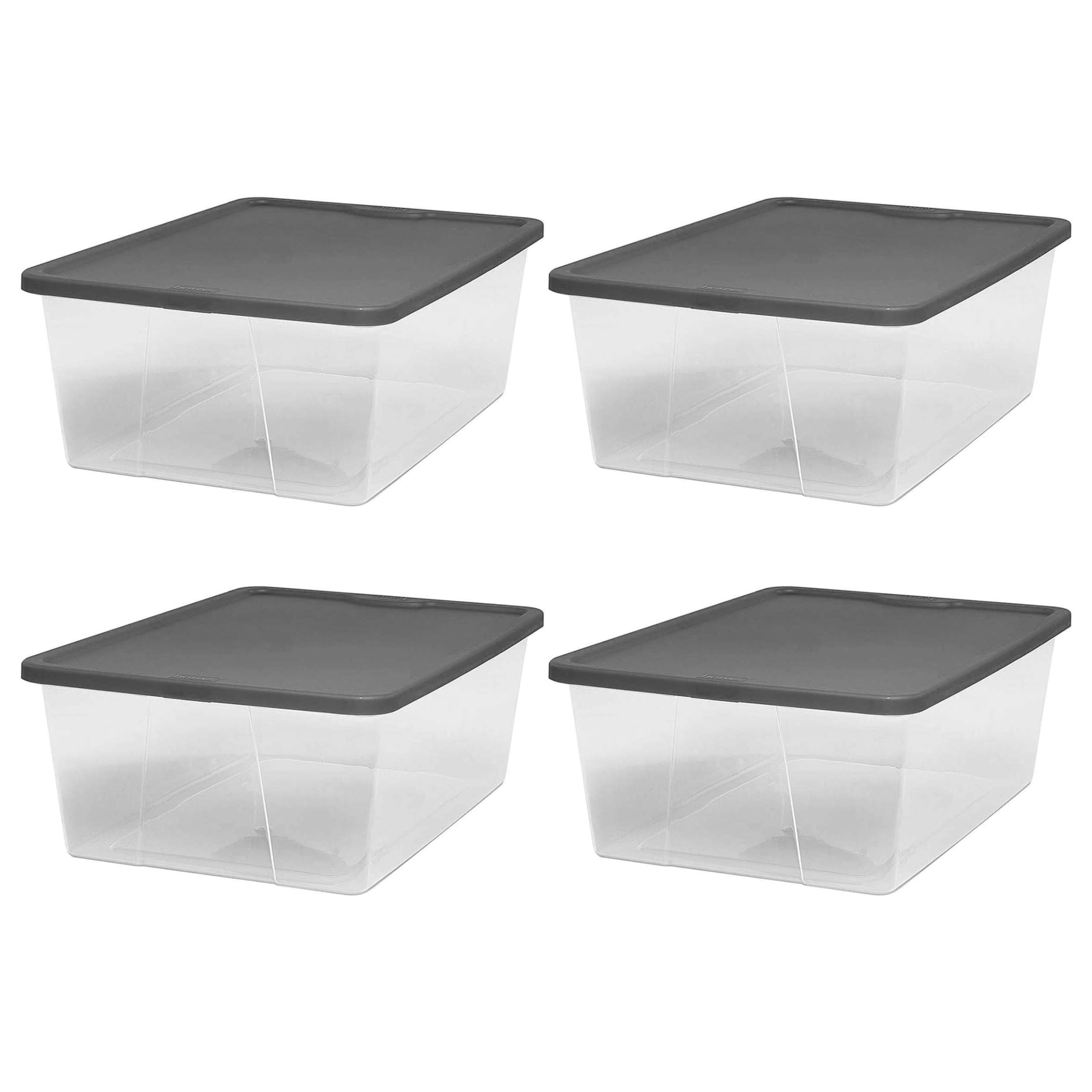 Homz Products 323724 4 -Pack Medium 3 -Gallons ( 12 -Quarts ) Gray - 12 QT Stackable Tote with Latching Lid