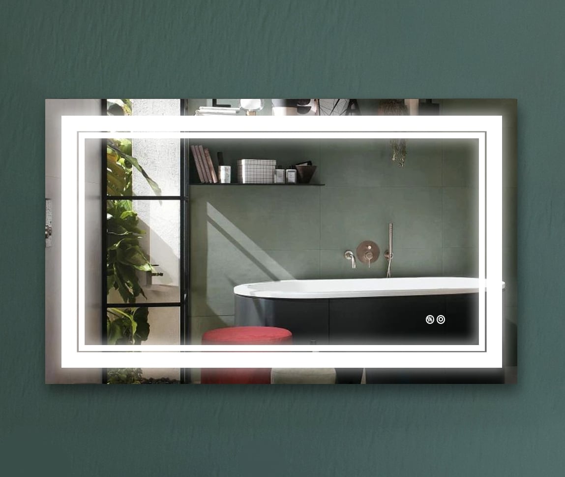 WELLFOR EX2BMFL-40-24 EXZC LED Mirror 40.0-in x 24.0-in Polished Frameless Rectangle Dimmable LED Lighted Fog Free Bathroom Vanity Mirror ( Silver )