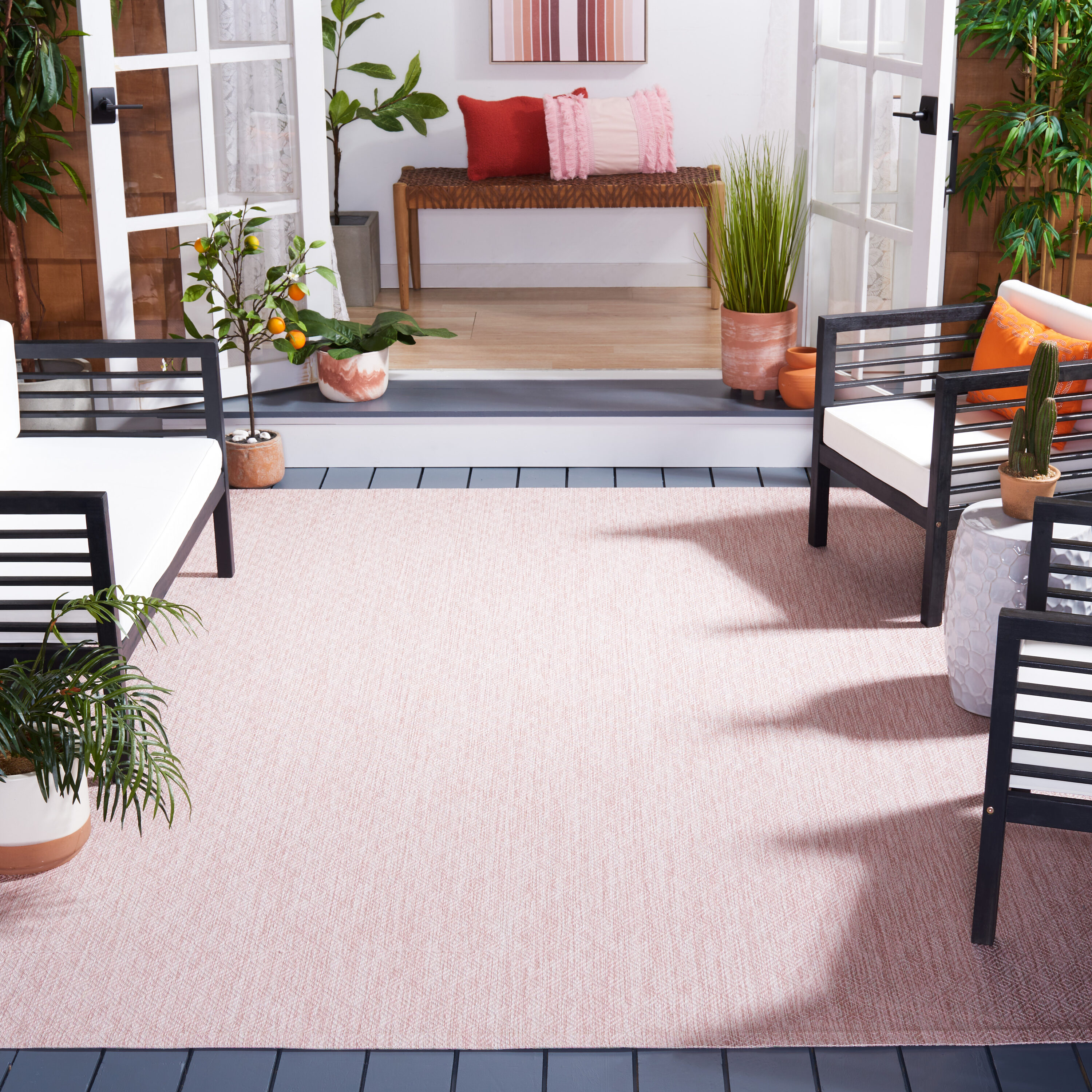 Safavieh CY8520-56222-7SQ Courtyard 7 x 7 (ft) Loomed Synthetic Soft Pink Square Indoor/Outdoor Solid Area rug