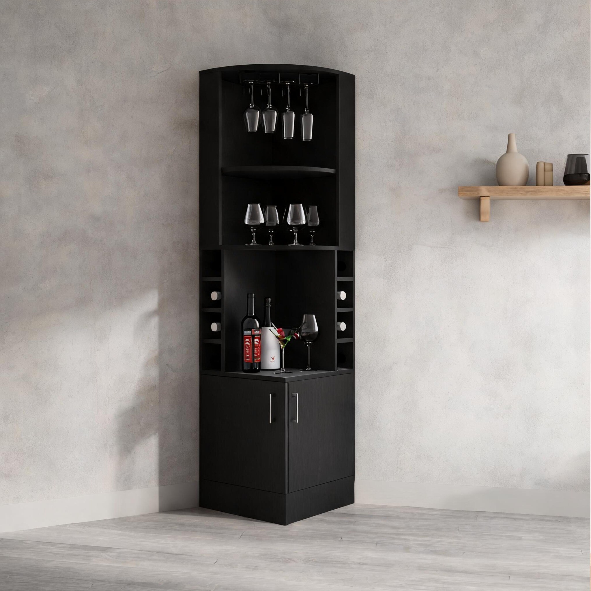 Watnature Particle Board Corner Bar Cabinet for Home Bar Storage ...