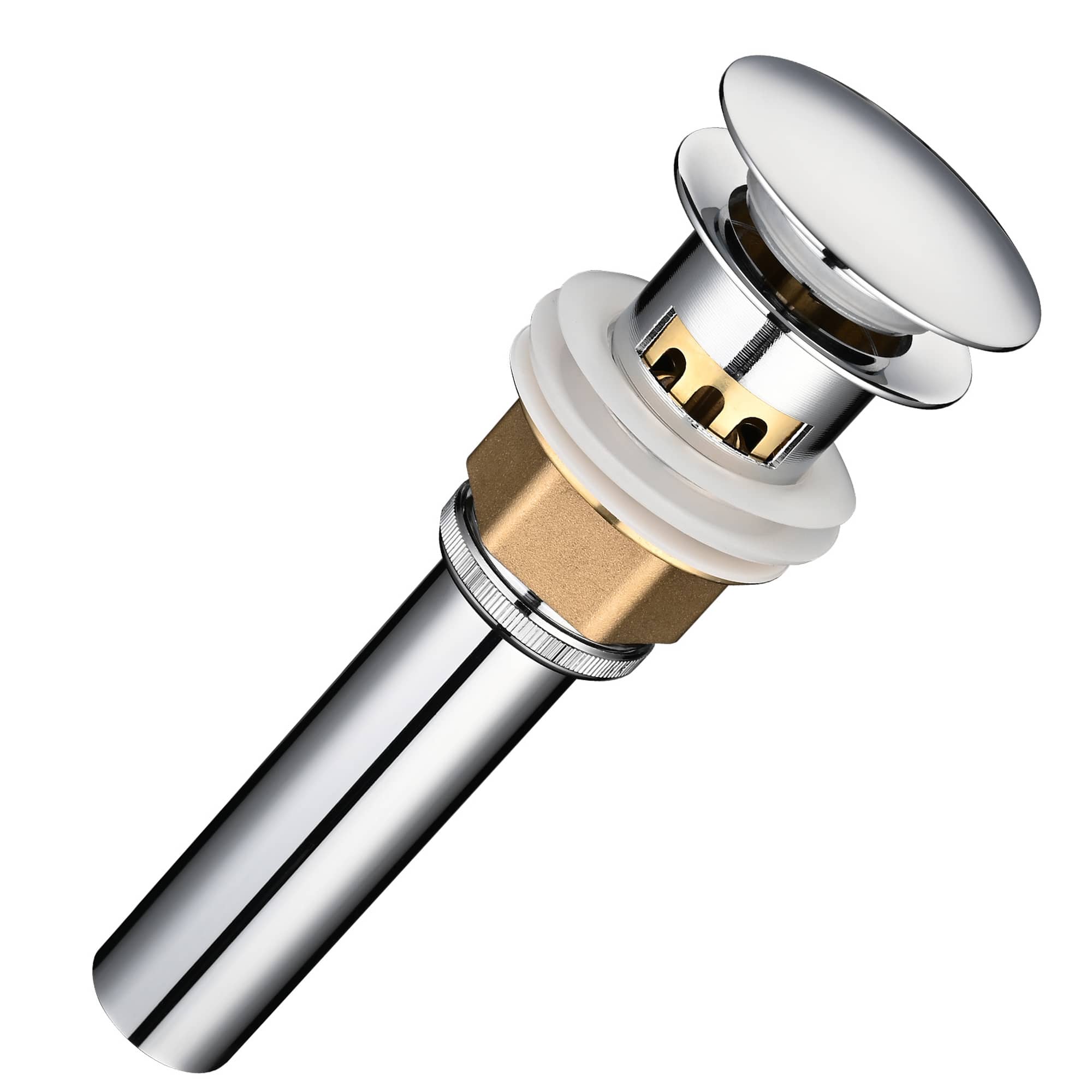 Yescom 81DRN007-OV40-CHR-LO Bathroom Pop up Drain with Overflow Lavatory Vessel Basin Sink Stopper Chrome Stainless Steel