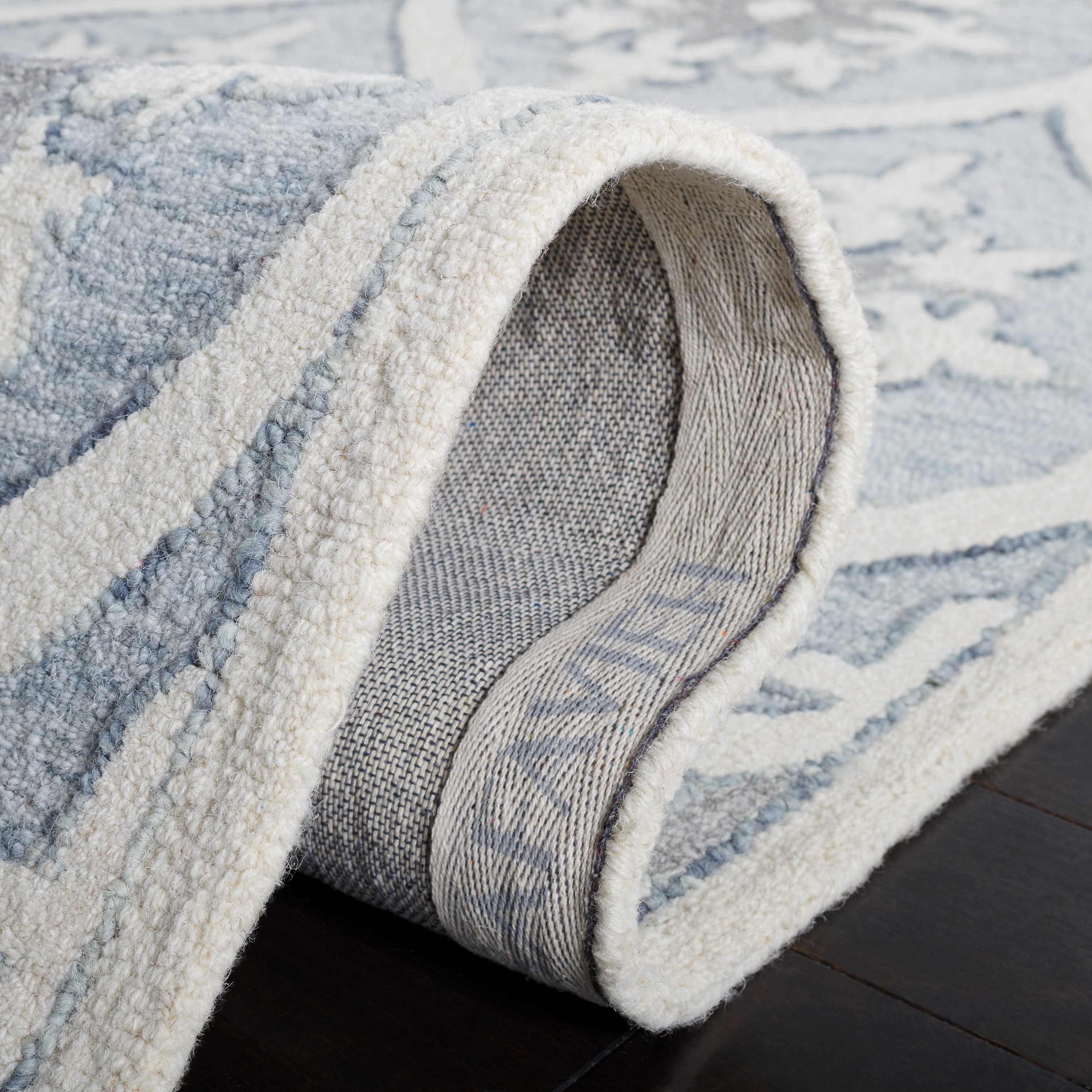 Gray and Ivory Floral Hand-Tufted Wool Runner Rug