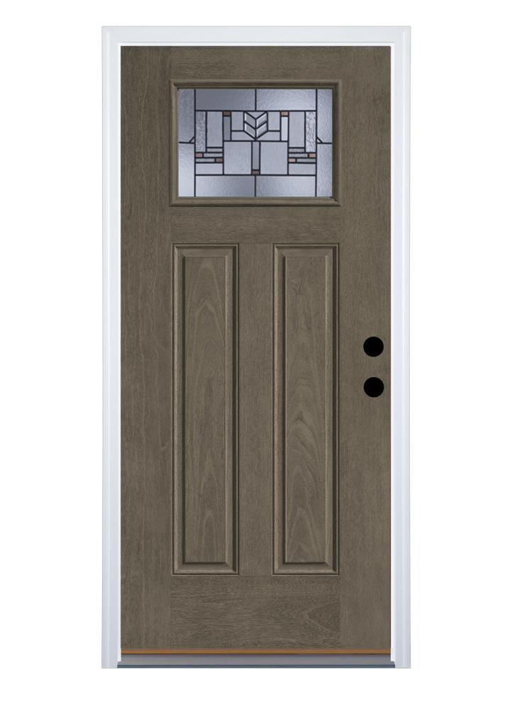 Therma-Tru Benchmark Doors TTB631504 Leighton 36-in x 80-in Fiberglass Craftsman Left-Hand Inswing Gray Ash Stained Prehung Single Front Door with Brickmould Insulating Core