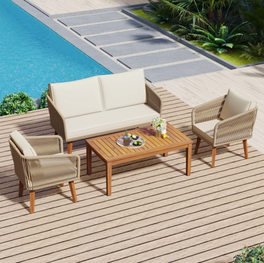 ZAKLOOP WUTM000004AAA 4 -Piece Patio Conversation Set with Off-white Cushions