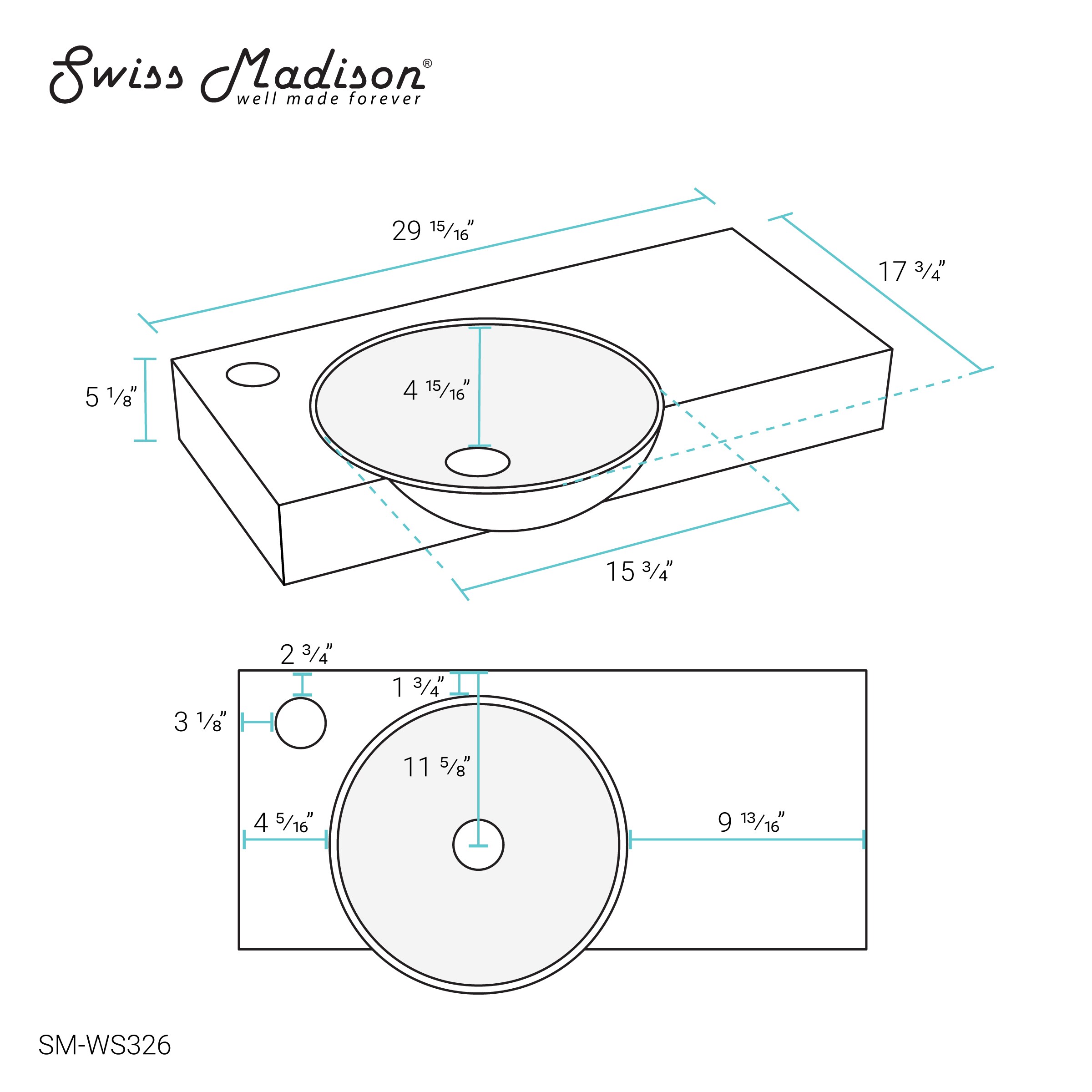 Swiss Madison Chateau 30 Left Side Faucet Wall-Mount Bathroom Sink