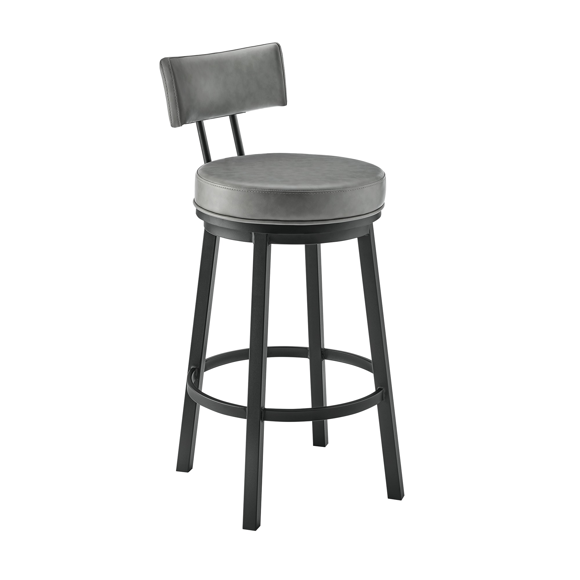Armen Living 840254333543 Black 26.0-in H Counter height Bucket seat Upholstered Swivel Metal Bar Stool and Back