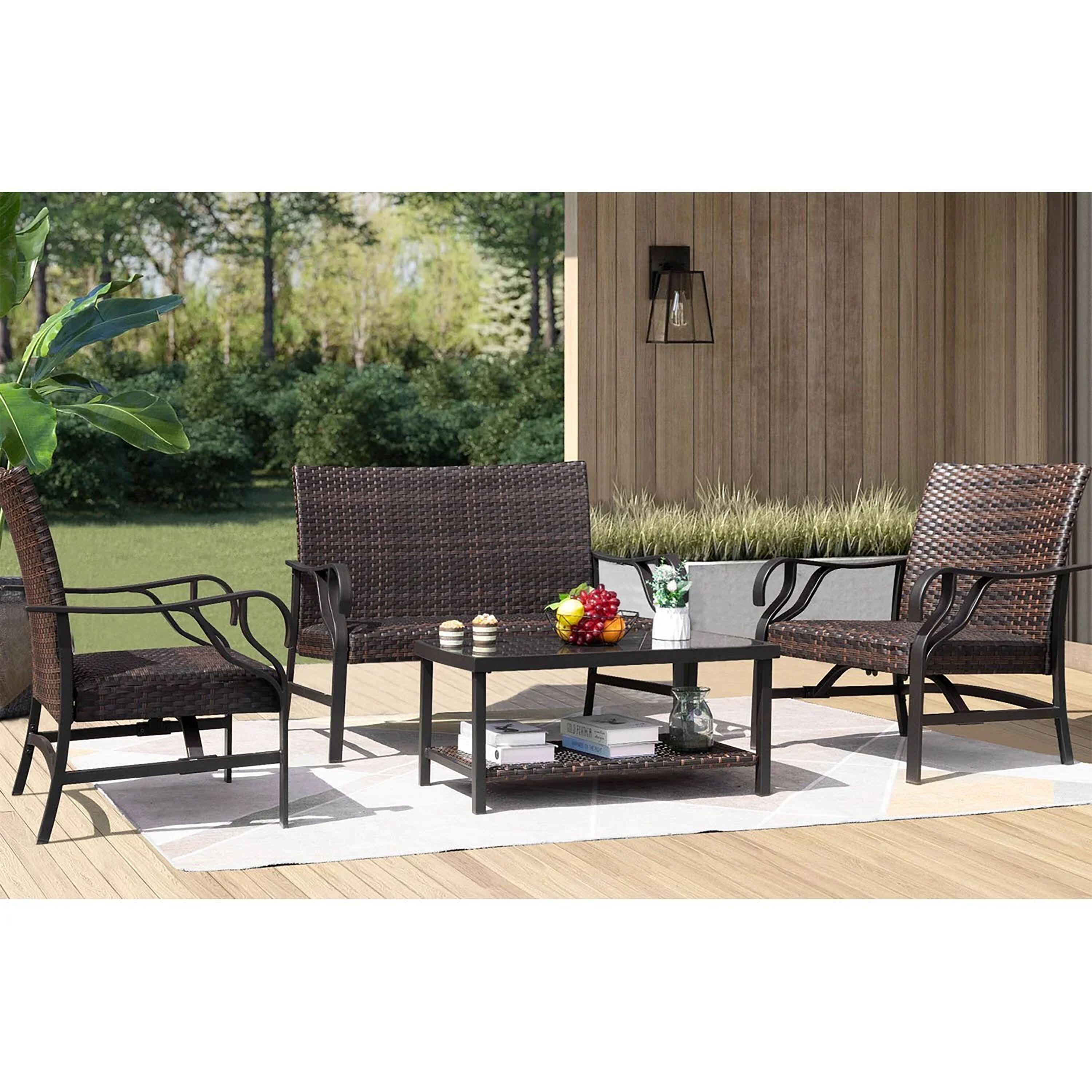 Vineego LS-LCRC20R48 Metal Seating Group 4-Piece Wicker Patio Conversation Set