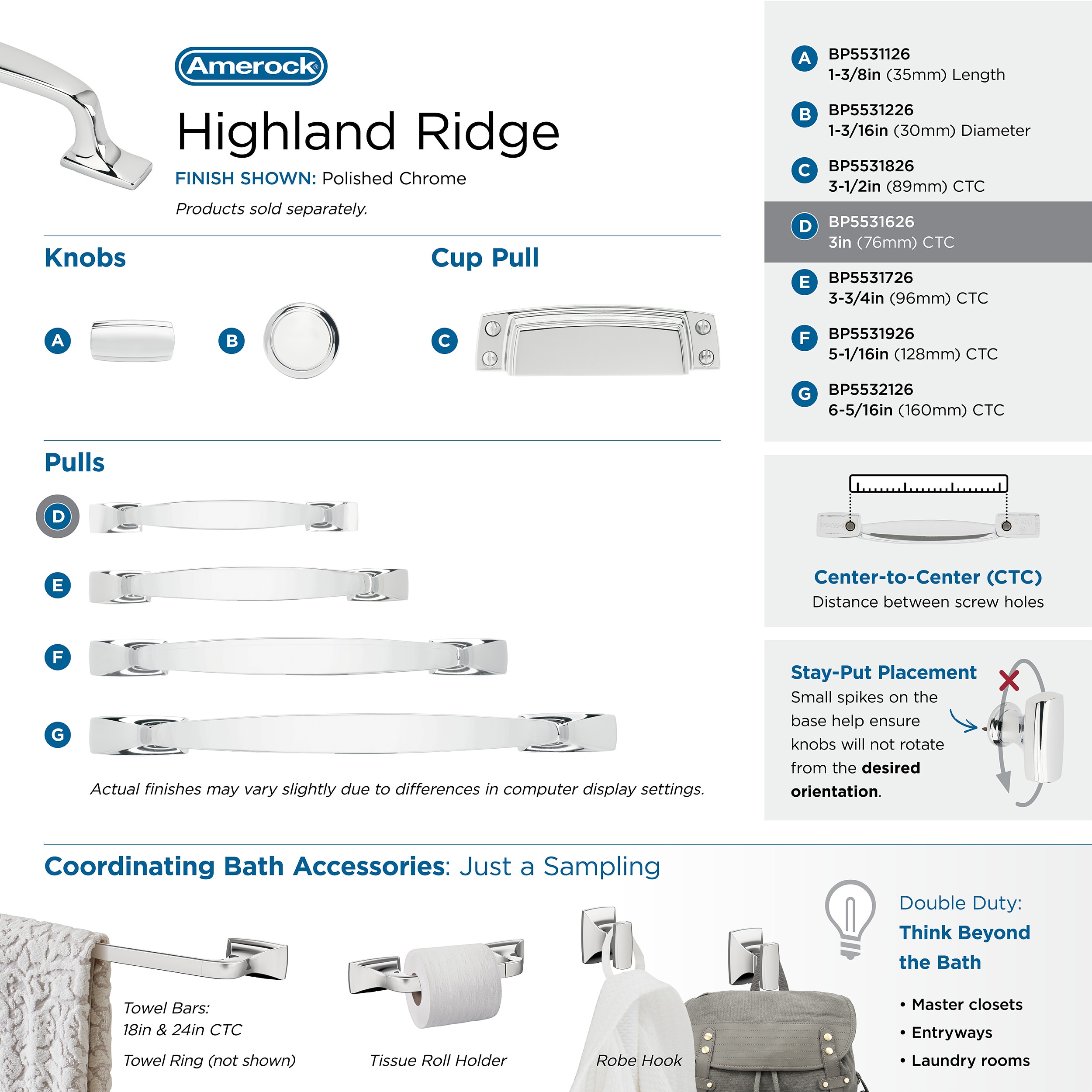Highland Ridge Polished Chrome Cabinet Drawer Pull with Mounting Hardware