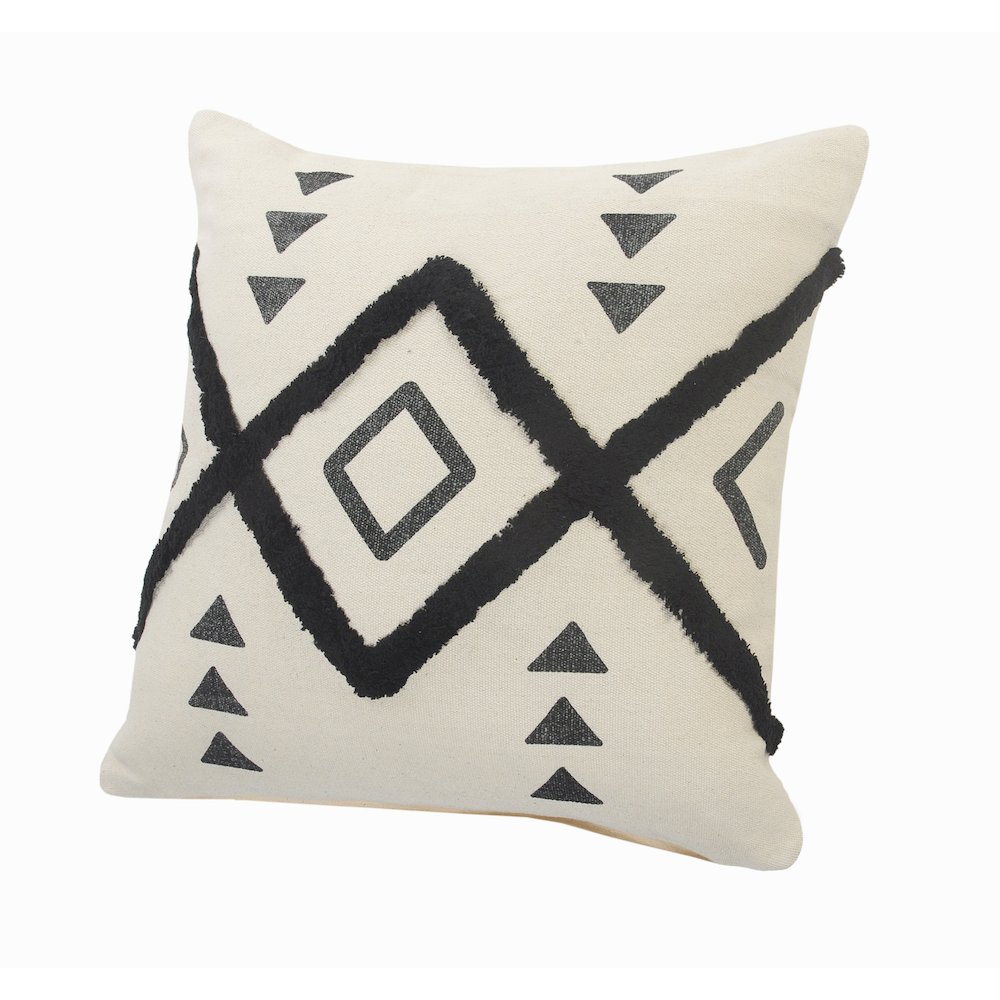 LR Home Ox Bay Hand-Woven Cream/Black Tribal All-Natural Cotton Pillow ...