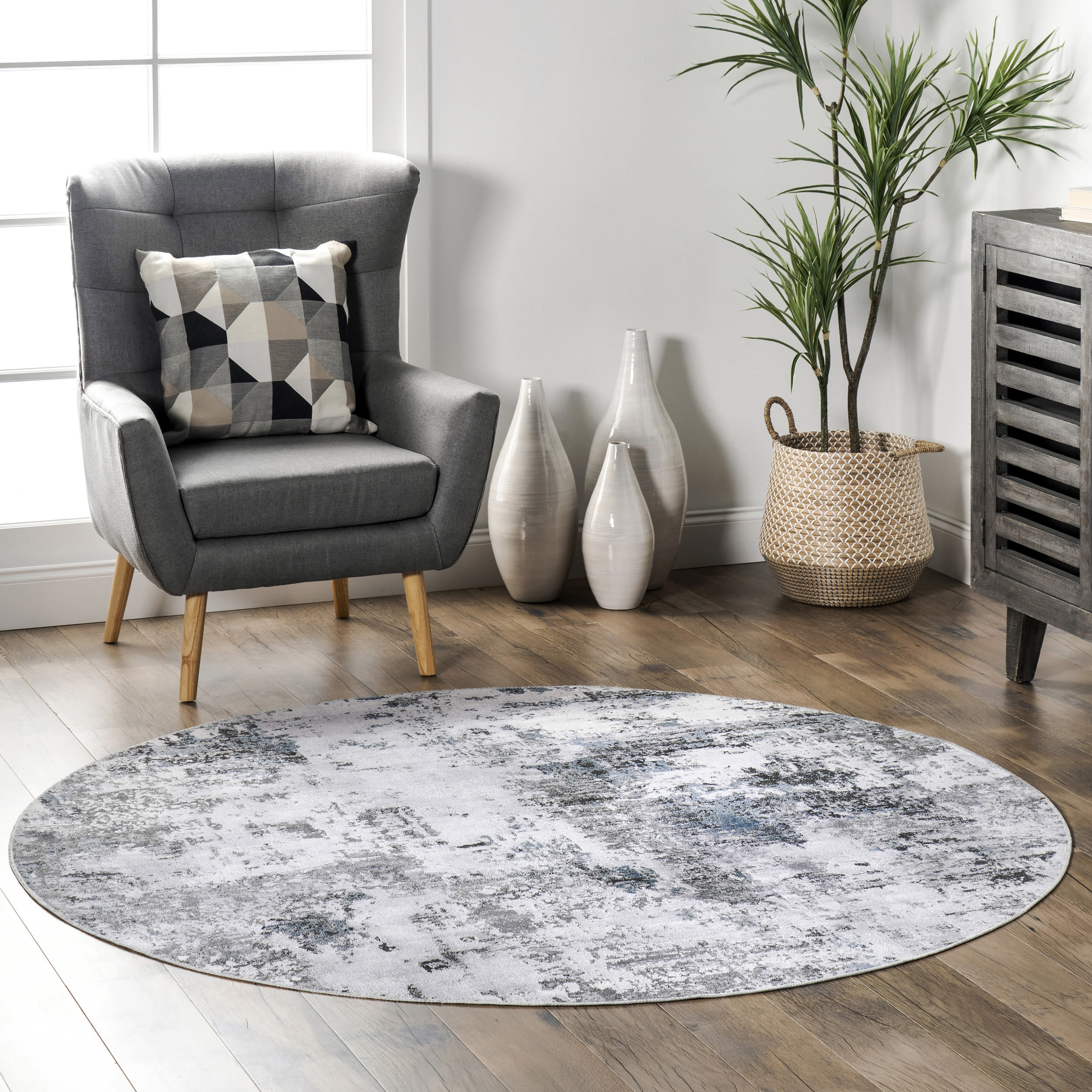 nuLOOM BIRV08A-R606 Revel 6 x 6 (ft) Loomed Polyester Grey Round Indoor Abstract Machine washable Area rug