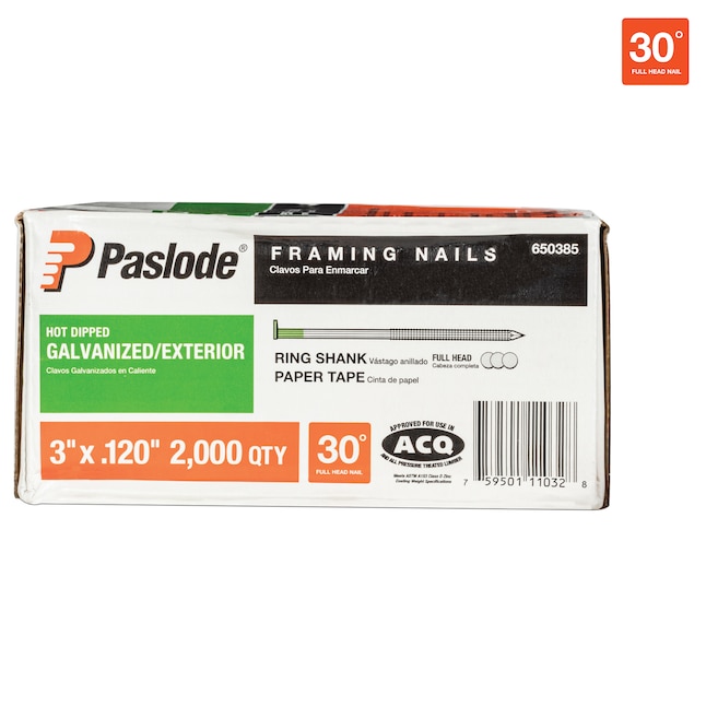 Paslode 3-in x  30 Degree Hot-Dipped Galvanized Ring Collated Framing  Nails (2000-Per Box) in the Framing Nails department at 