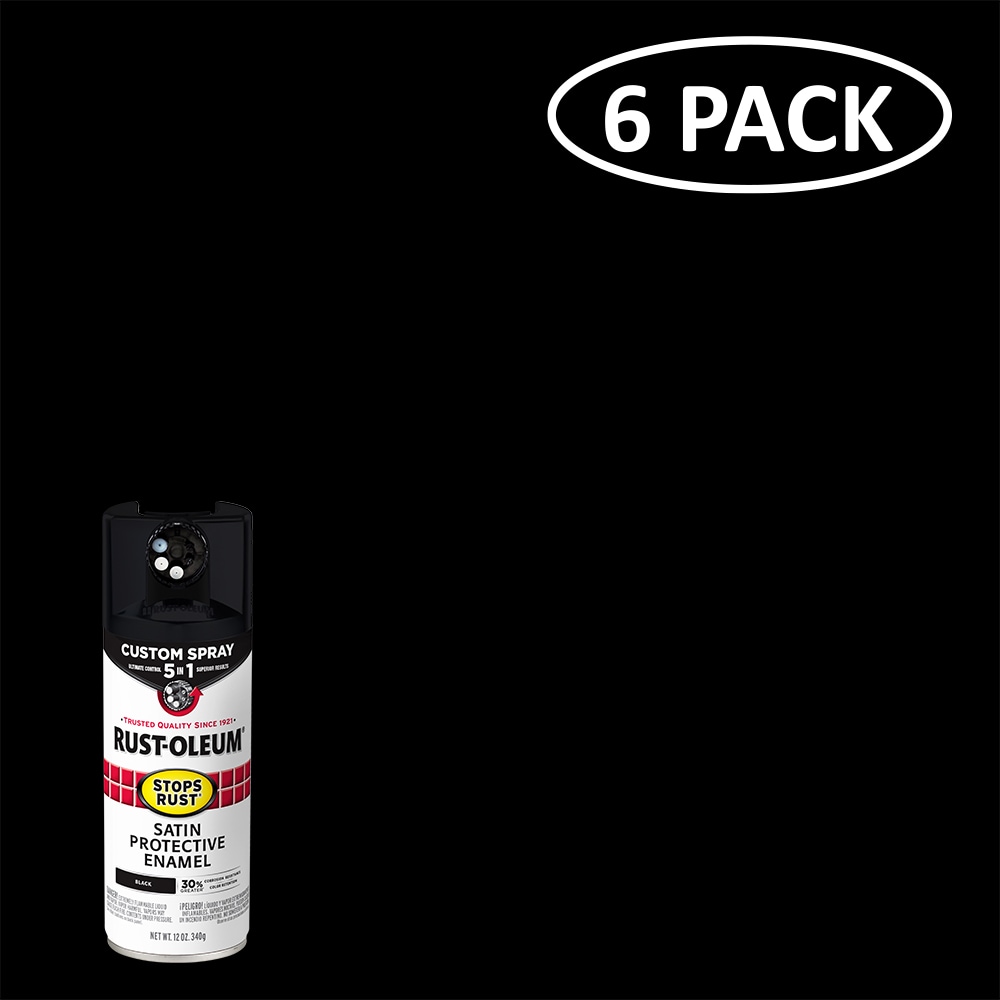 Rust-Oleum Stops Rust Custom Spray 5-in-1 6-Pack Satin Black Spray Paint  (NET WT. 12-oz) in the Spray Paint department at