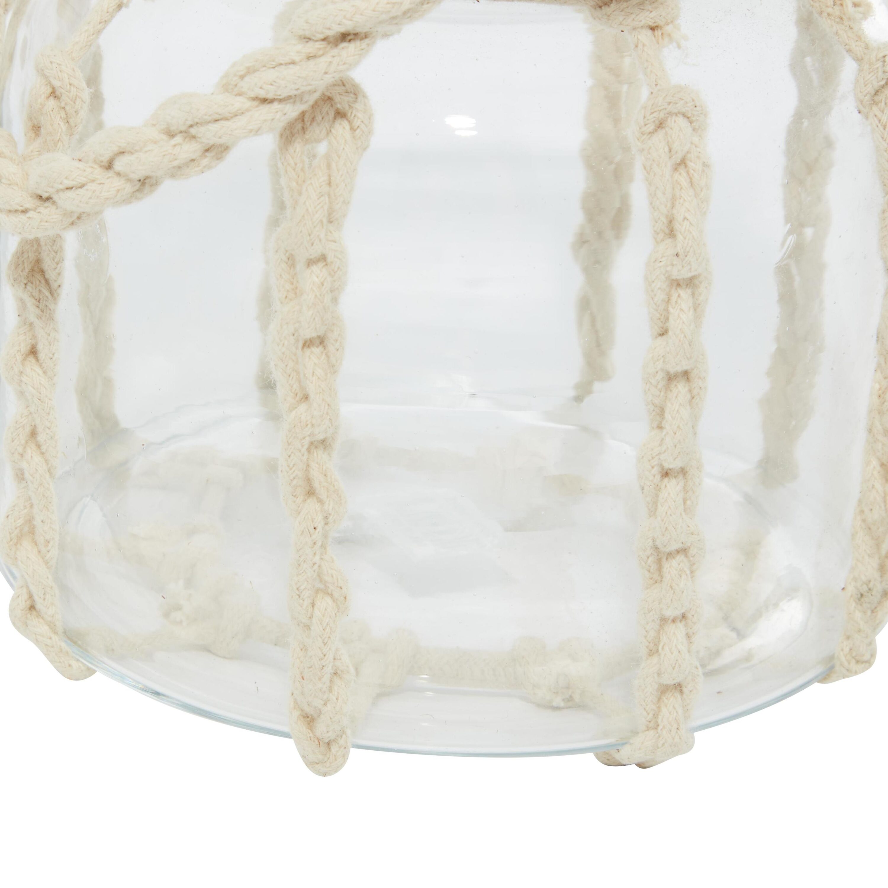 Coastal Clear Glass 6" Hanging Candle Lantern with Rope Detail