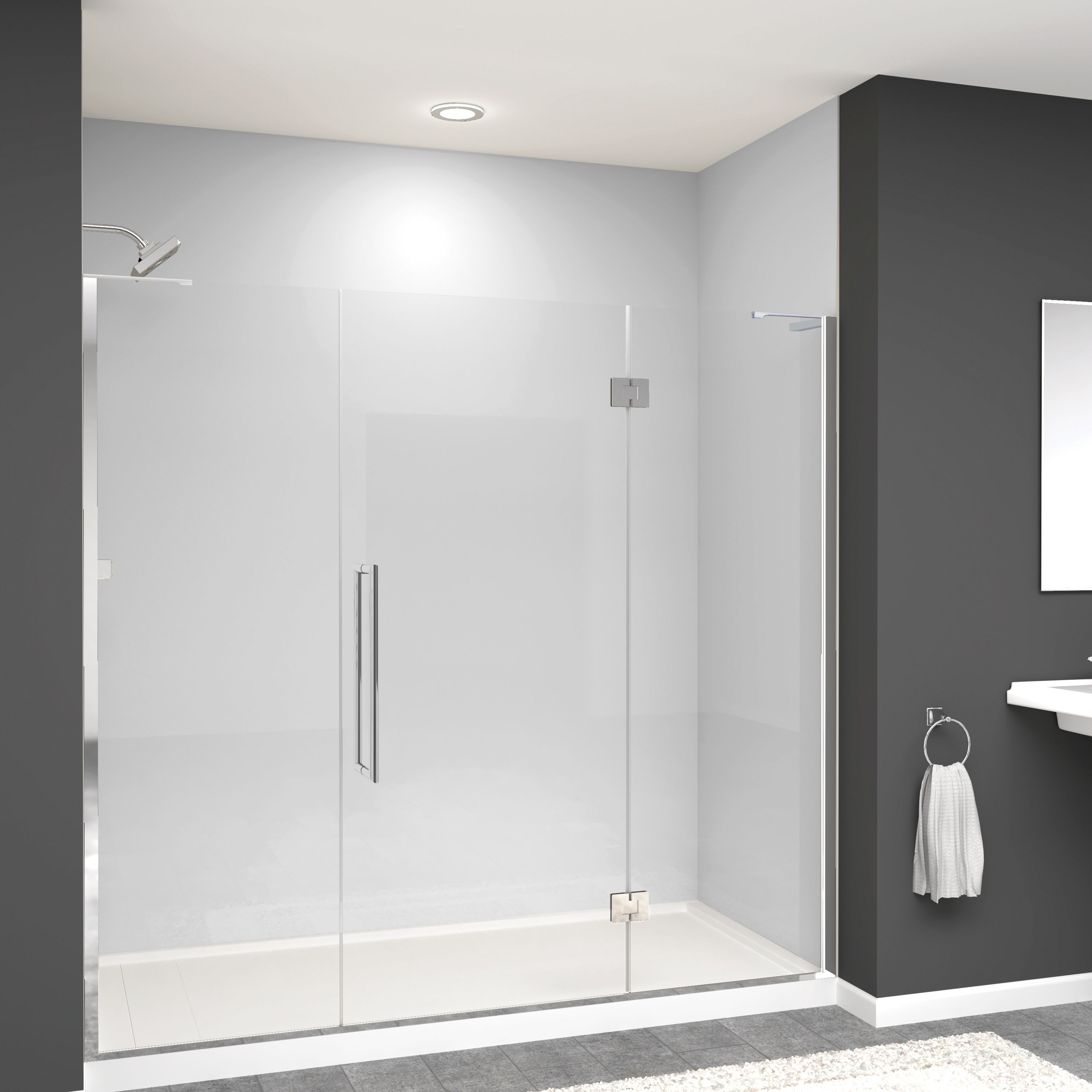 Transolid EHTF78307610C-T-PC Elizabeth Polished Chrome 78-in to 79-in W x 76-in H Semi-frameless Hinged Soft Close Shower door 5/16-in Thick Clear Glass