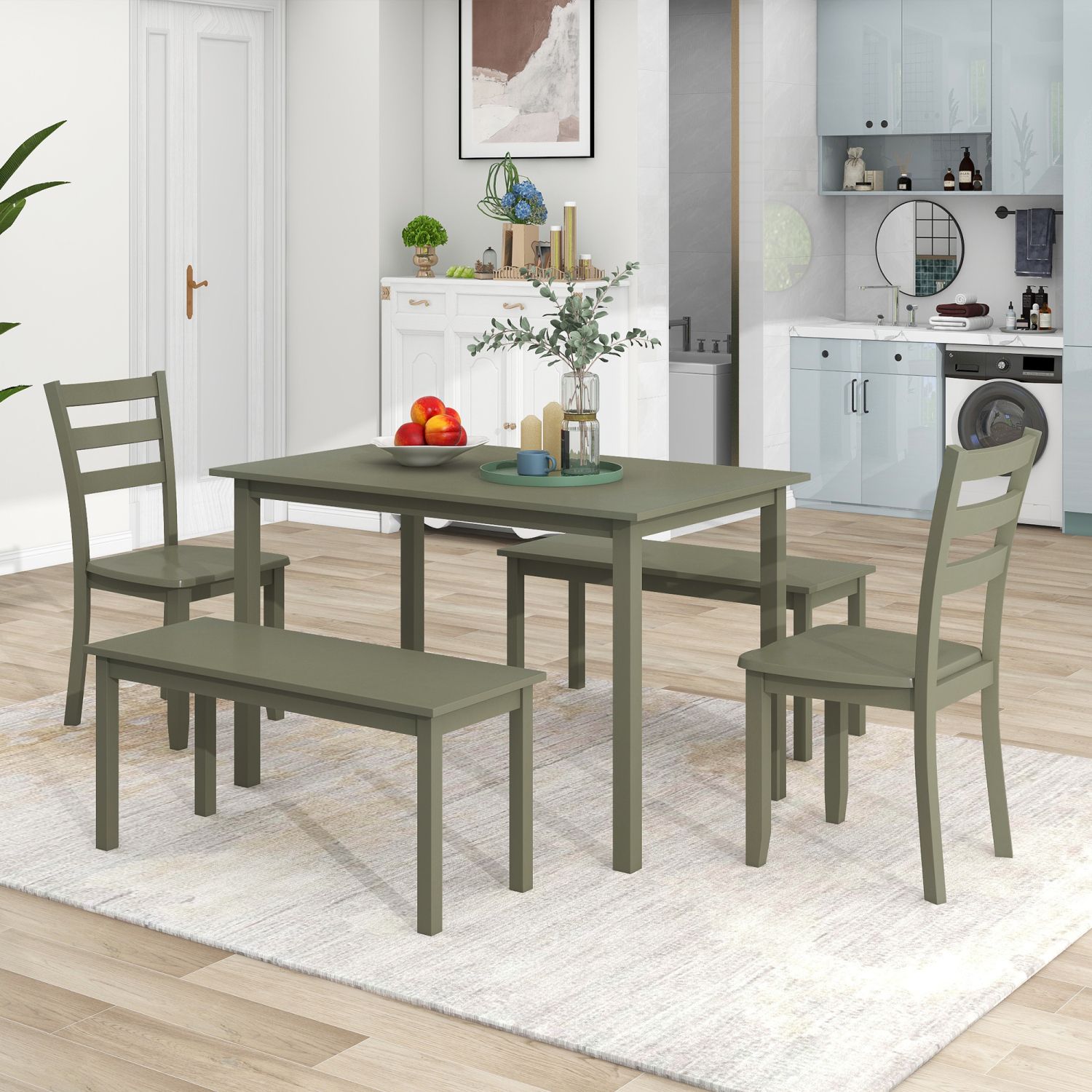 JASMODER SH000255AAF Green Contemporary/Modern Dining Room Set with Rectangular Table (Seats 6)