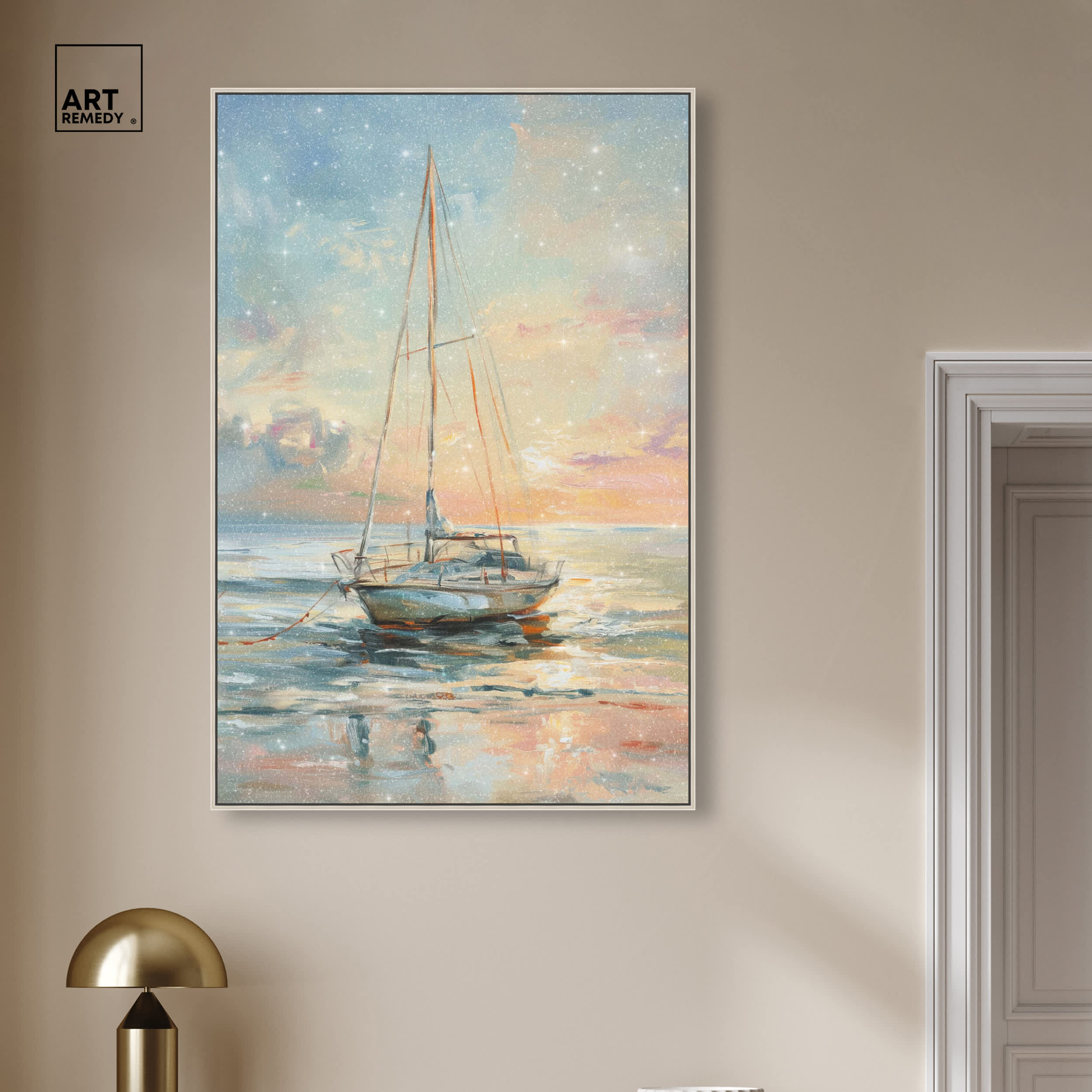 Art Remedy Boat on the Shore Glam Print by Silver Frame 30 x 45 in the ...