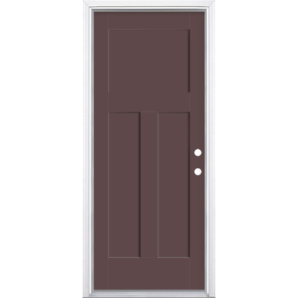 Masonite 62746 Winslow 32-in x 80-in x 4-9/16-in Fiberglass No glass Left-hand inswing Currant Painted Prehung Front Door with Brickmould Insulating core