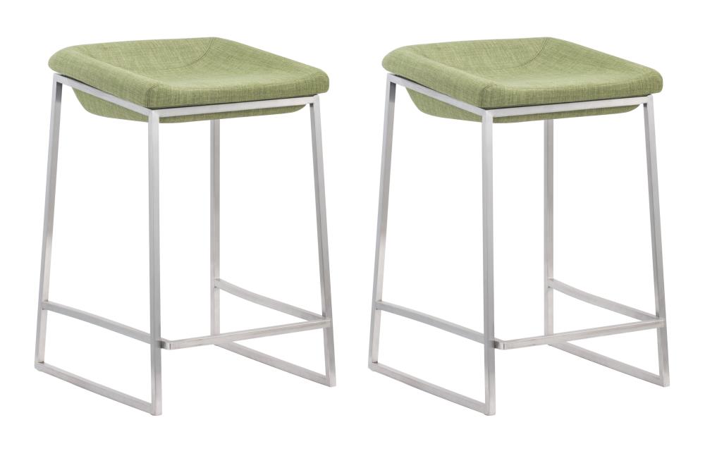 Zuo Modern 300036 Lids Green 24.4-in H Counter height Upholstered Metal Backless Bar Stool