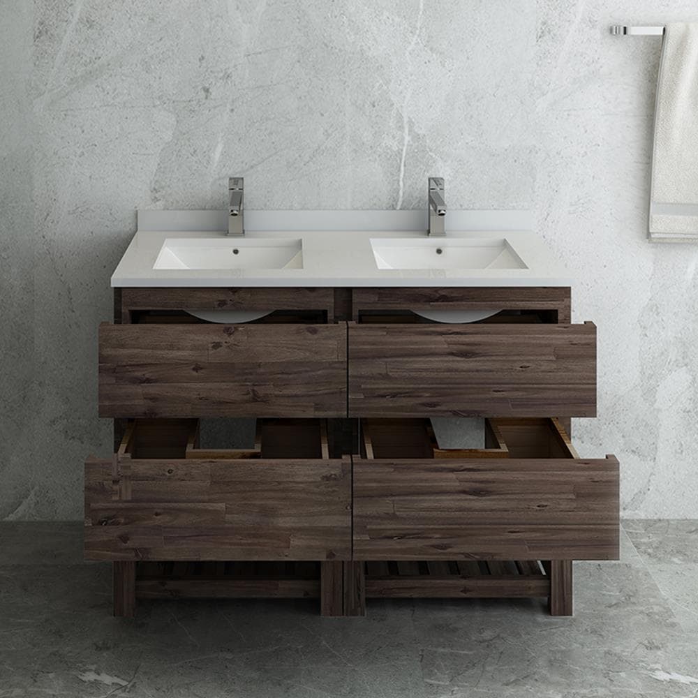 Acacia Wood 46" Freestanding Double Sink Bathroom Vanity Base