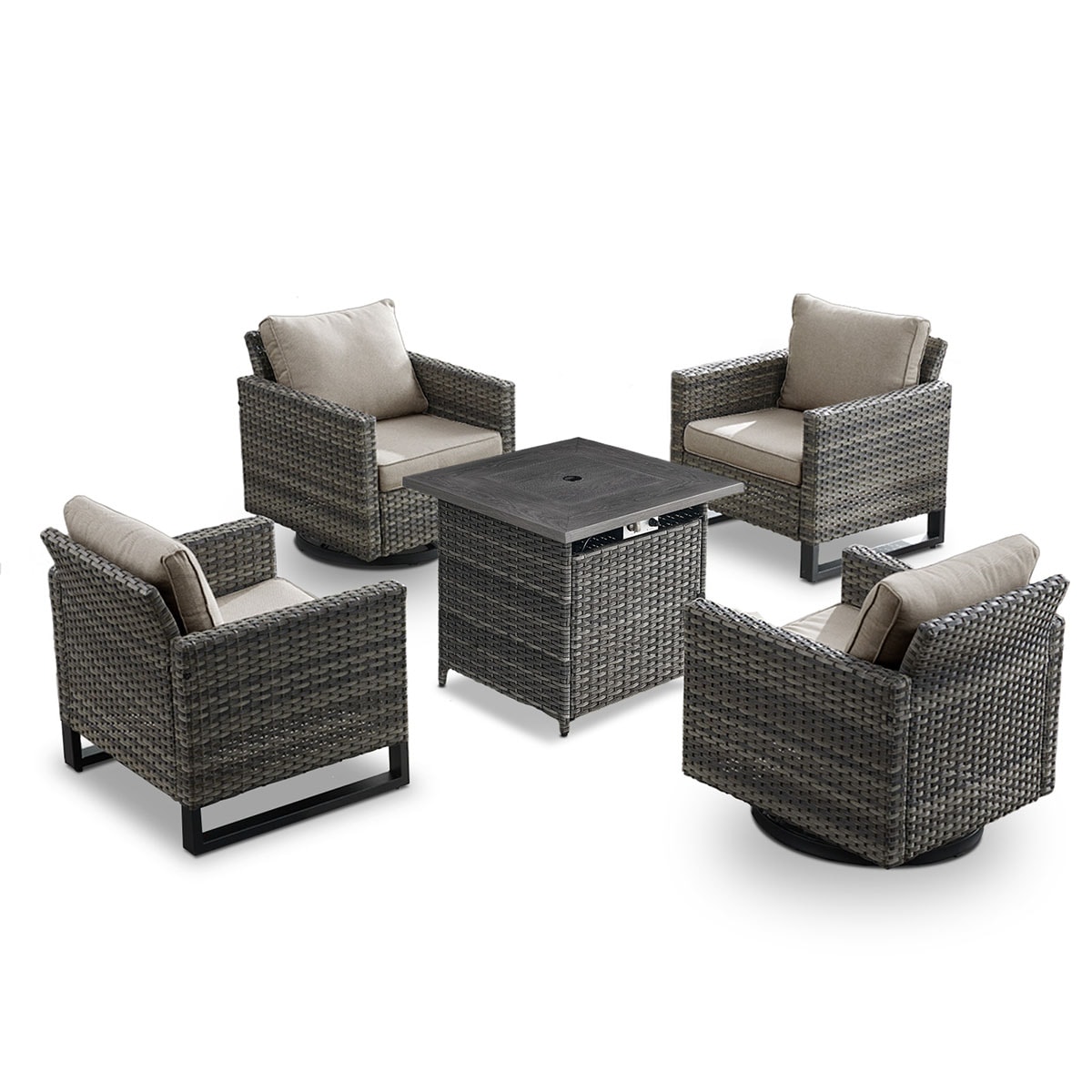 Rilyson FS063069099-3 6 -Piece Wicker Patio Conversation Set with Gray Cushions
