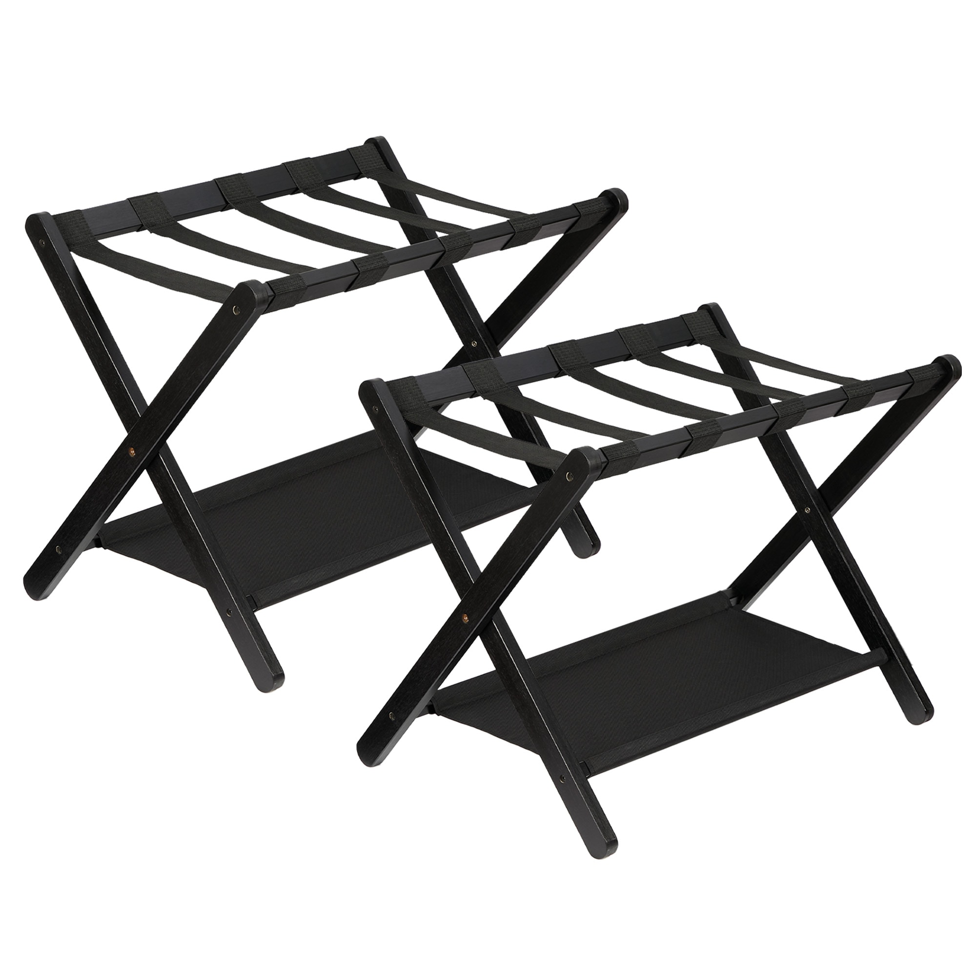 Garvee Folding Bamboo Luggage Rack 2 Pack with Shelf 2-Tier Suitcase Stand Holds Up to 110 lbs for Bedroom Hotel