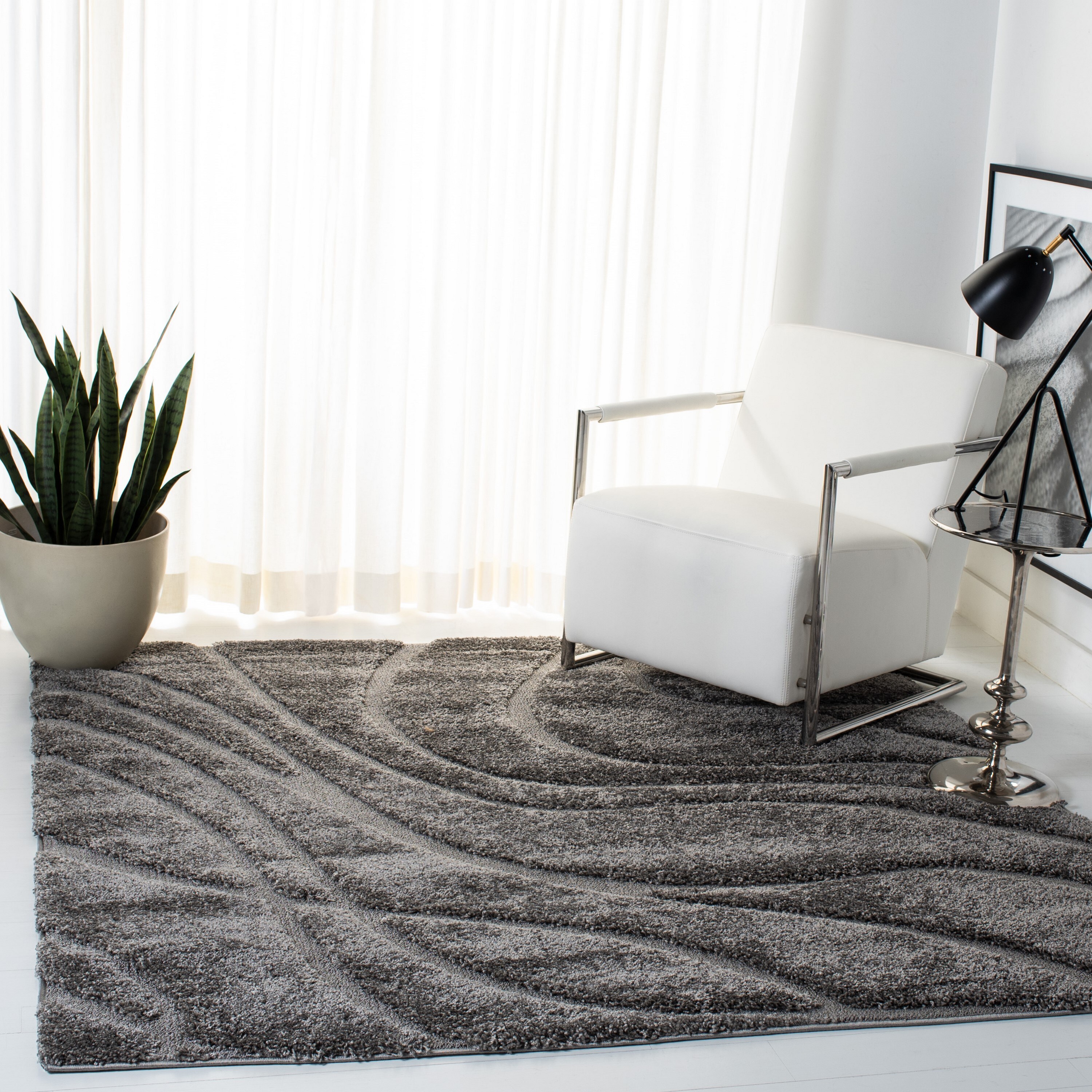 Safavieh SG471-8080-4SQ Florida Rhythm Shag 4 x 4 (ft) Loomed Polypropylene Gray/Gray Square Indoor Abstract Farmhouse/Cottage Area rug