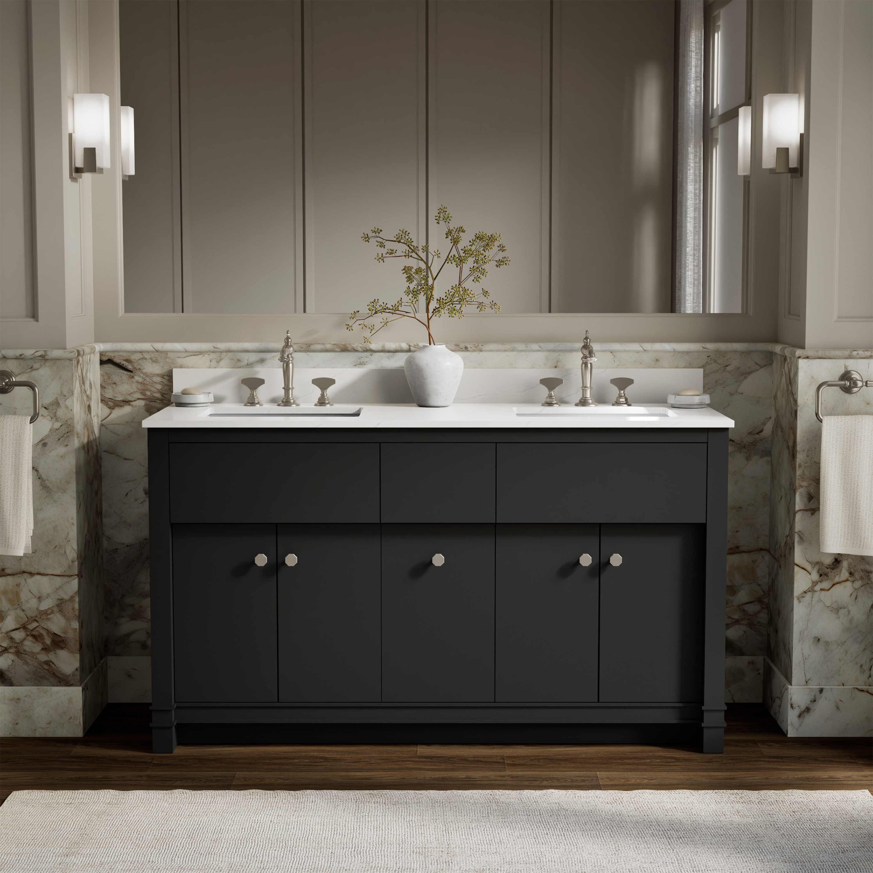 KOHLER Alouette 60-in Ferrous Grey Undermount Double Sink Bathroom Vanity with White Quartz Top #33293-DWG