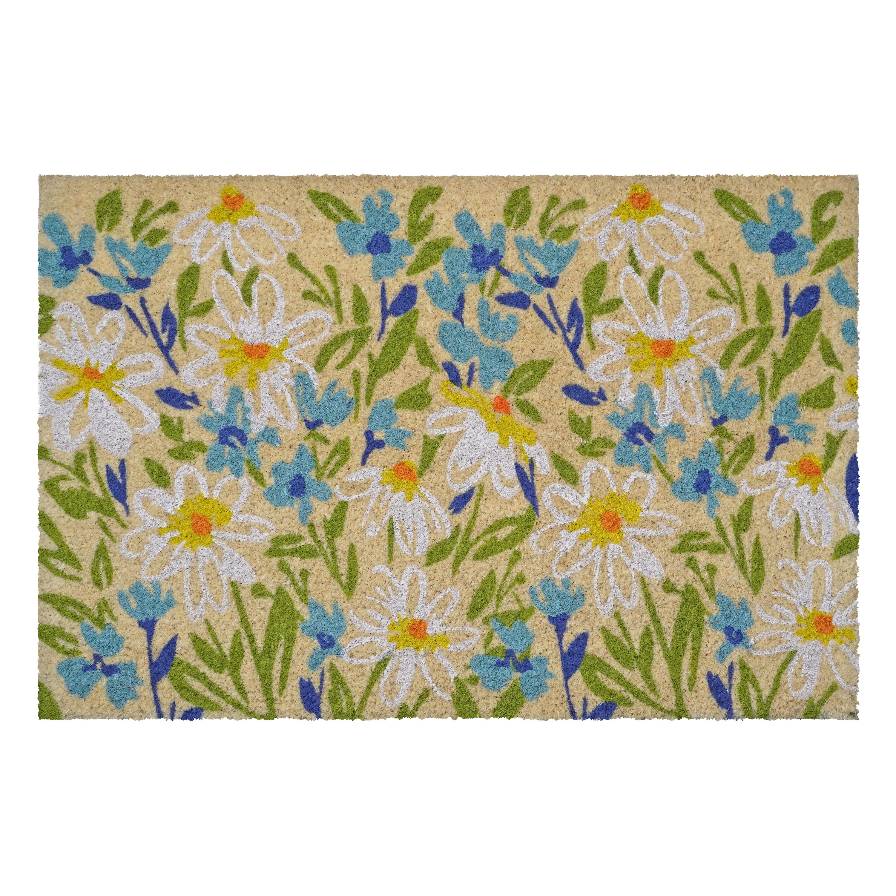 Callowaymills 112842436 2-ft x 3-ft Fields of Daisy Coir Rectangular Indoor or outdoor Decorative Welcome Door mat