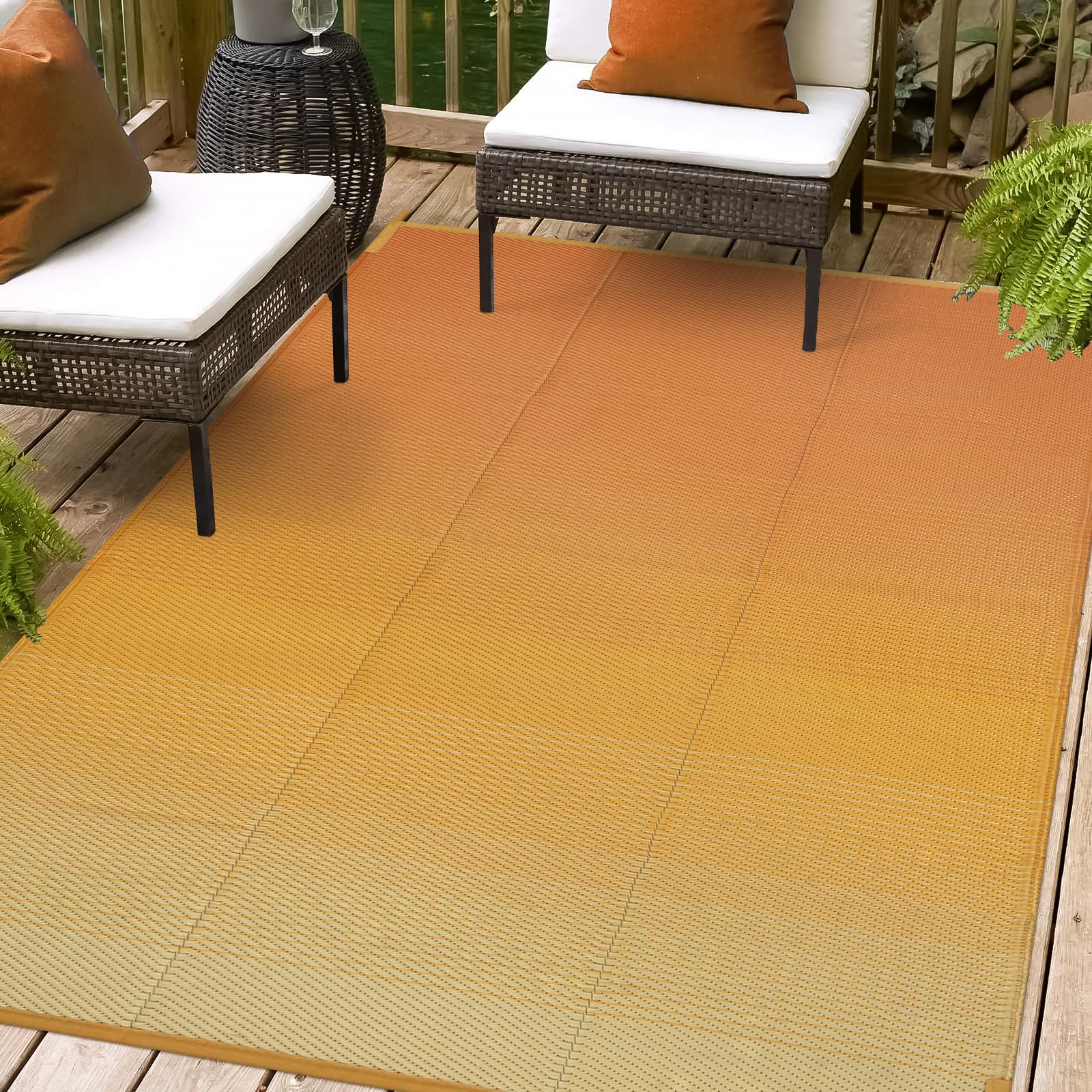 Lahome OR-PP-010-Y3 8 x 10 (ft) Orange-Yellow Gradient New Style Series Woven Polypropylene Rectangular Indoor/Outdoor Area Rug