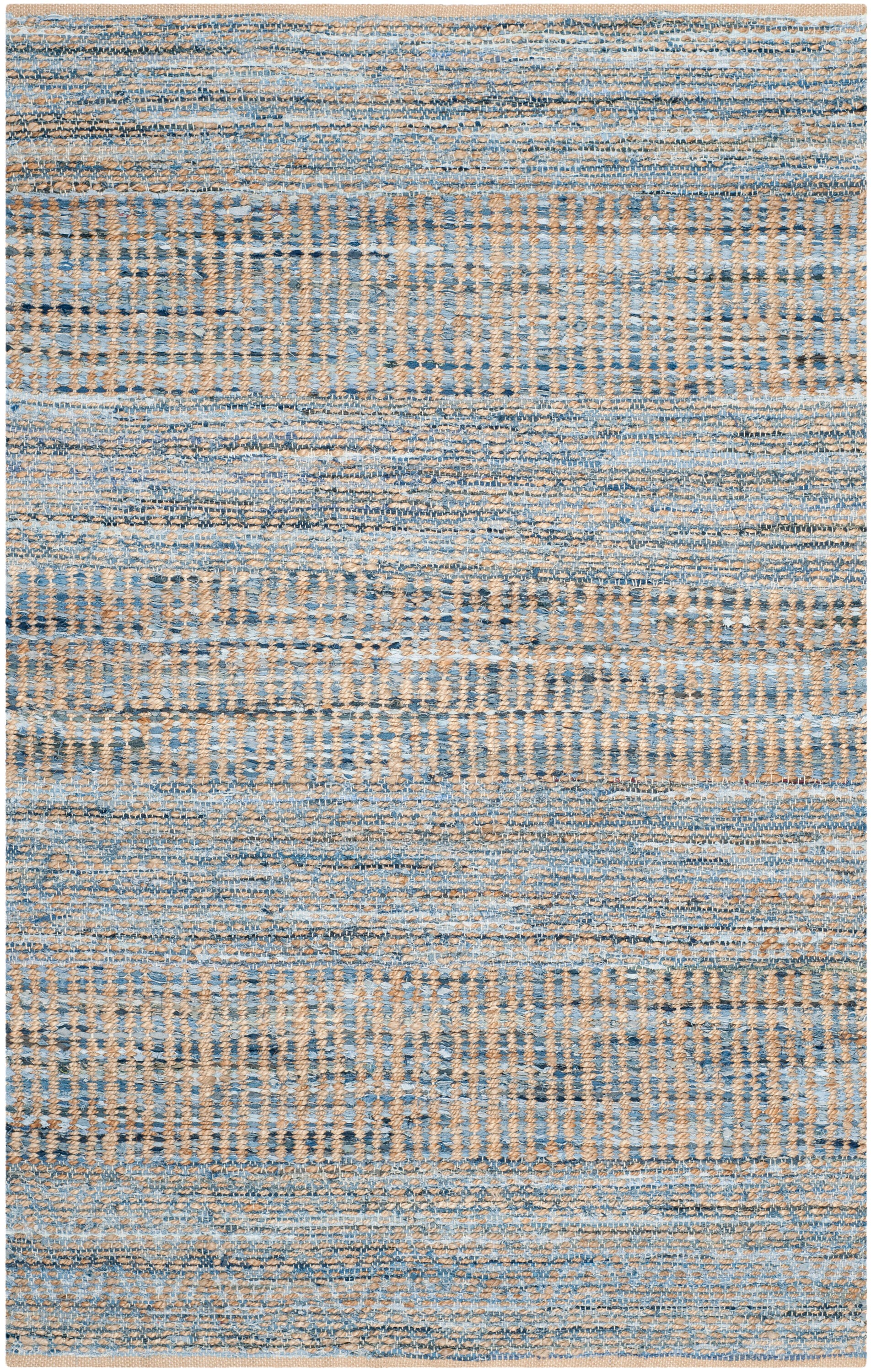 Blue and Natural Handmade Braided Striped Area Rug