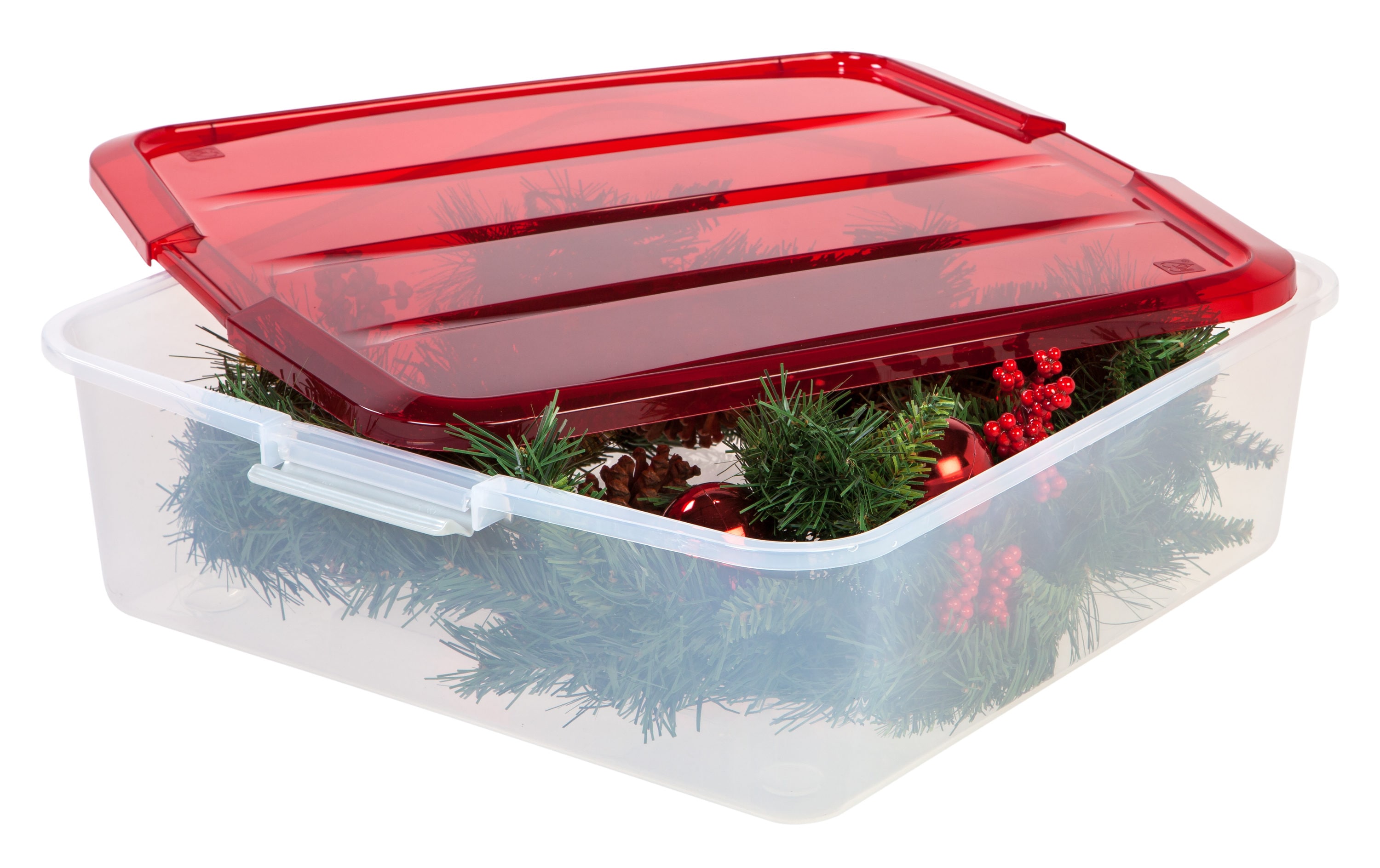 IRIS USA, 24 Inch Holiday Wreath Box, Red/Clear, 1 Pack 