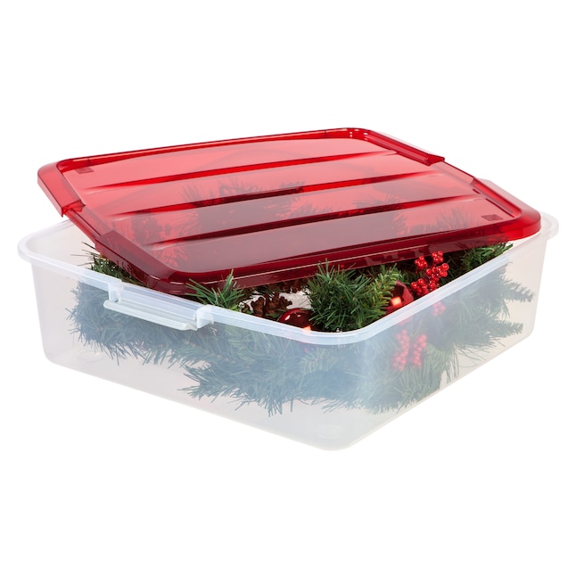 IRIS USA, 24 Inch Holiday Wreath Box, Red/Clear, 1 Pack 