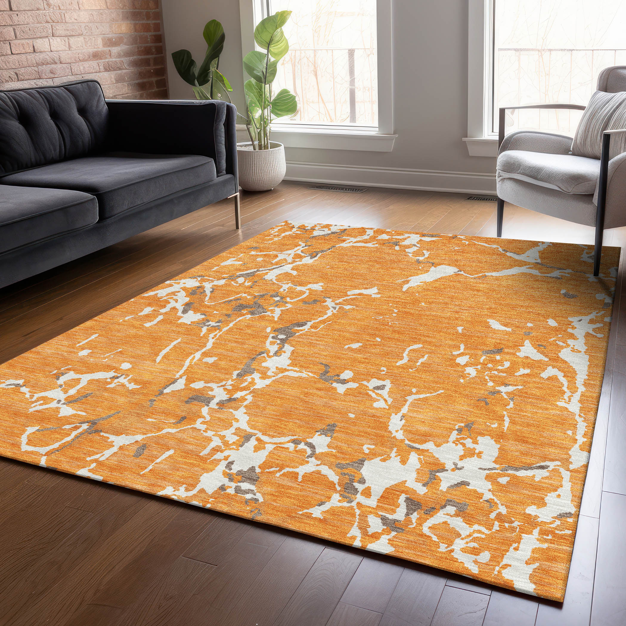 Addison Rugs ACN1046OR10X14 Chantille ACN1046OR 10 x 14 (ft) Polyester Orange Rectangular Indoor/Outdoor Geometric Machine washable Area rug