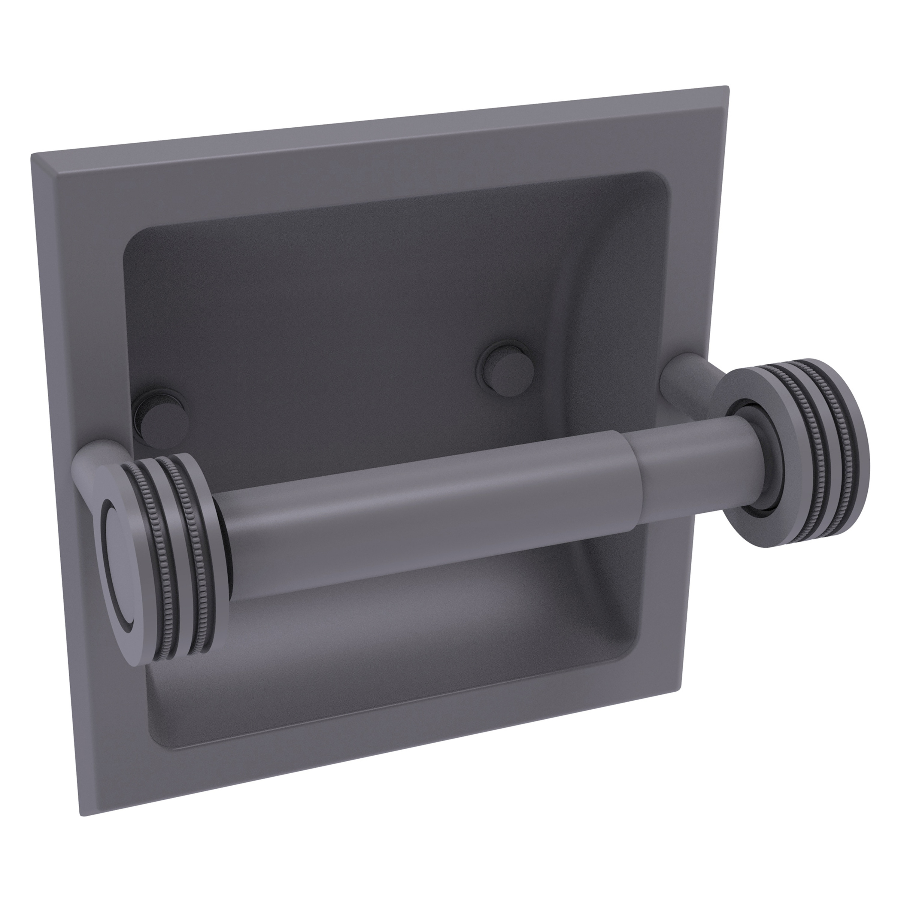Allied Brass 2024-CD-GYM Continental Matte Gray Recessed Double post Toilet Paper Holder 1 -Rolls with Storage