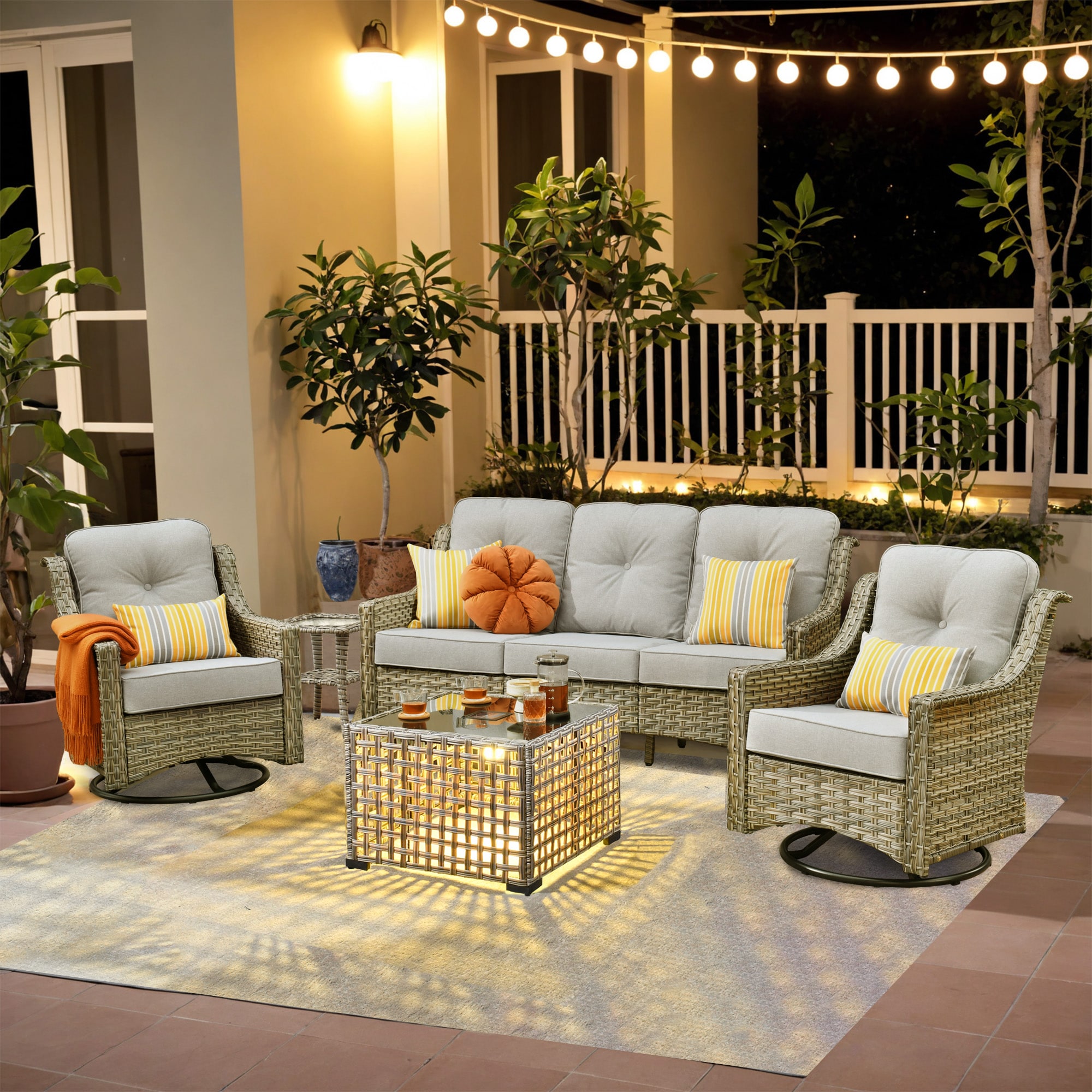 weaxty HMBYZPAD405-T Aireno 5 -Piece Rattan Patio Sofa Conversation Set with Gray Cushions