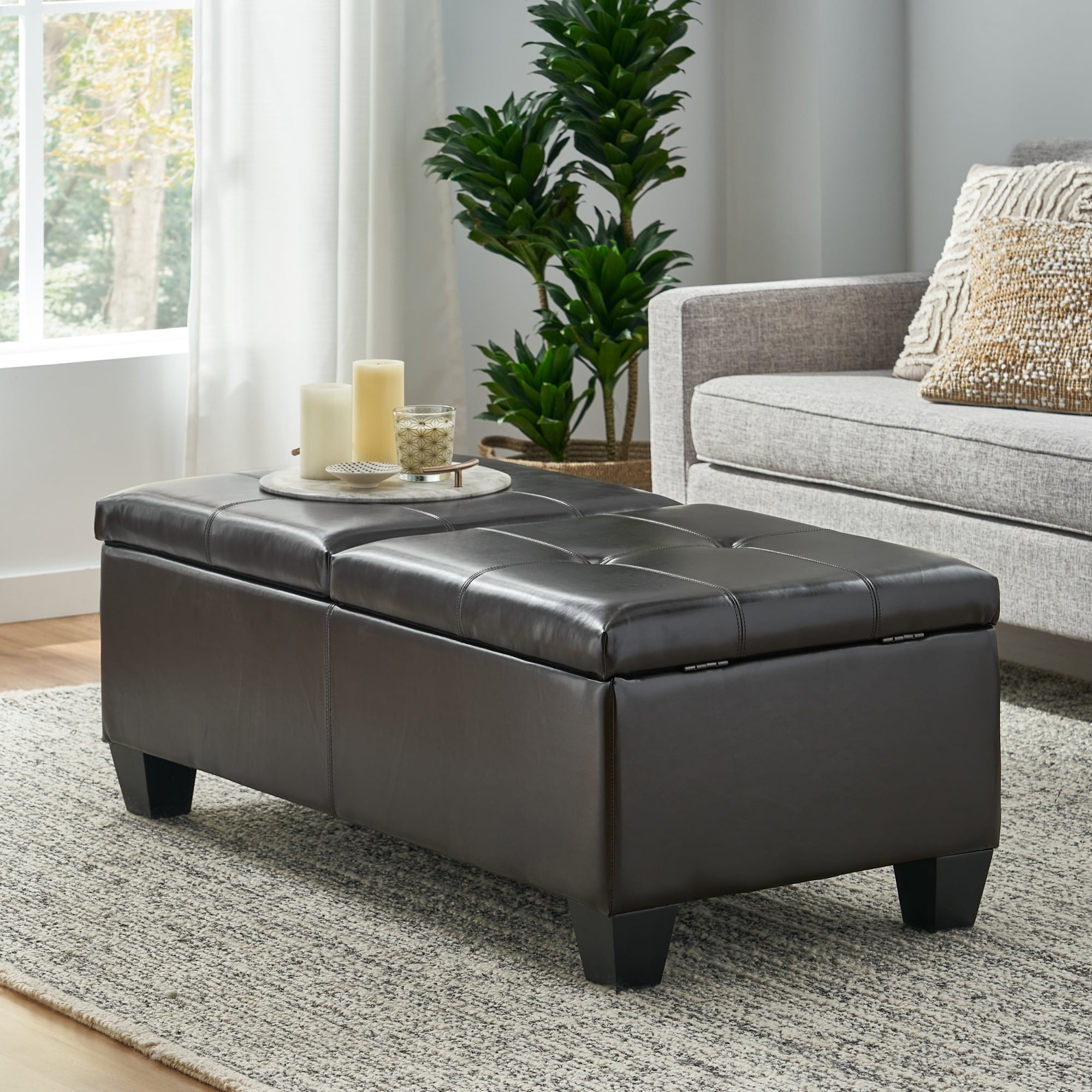 Lycvki BB-25 Casual Brown PU Storage Bench with Storage 50.75-in x 24.5-in x 18.75-in