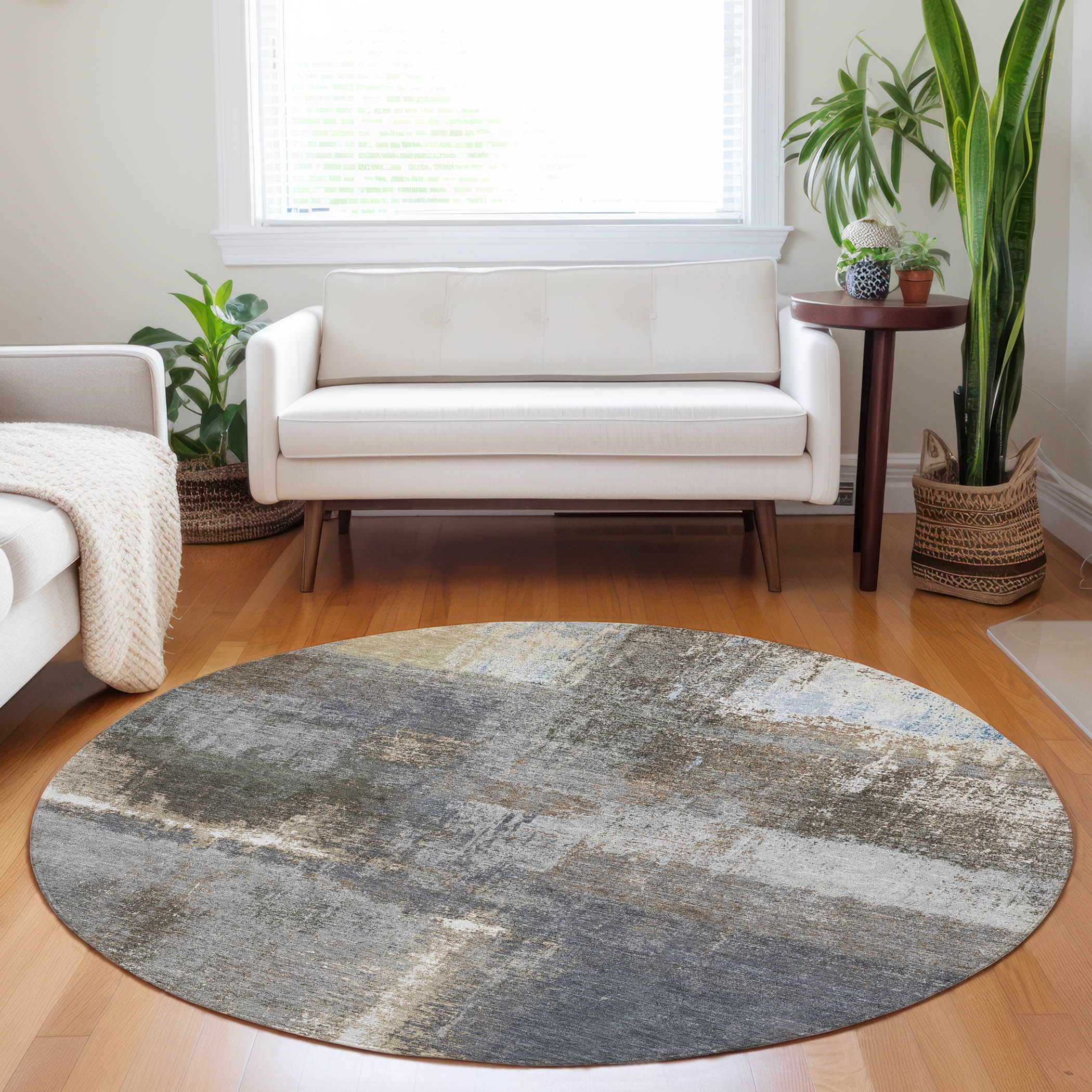 Addison Rugs ACN1355KH8RO Chantille ACN1355KH 8 x 8 (ft) Polyester Khaki Round Indoor/Outdoor Geometric Machine washable Area rug