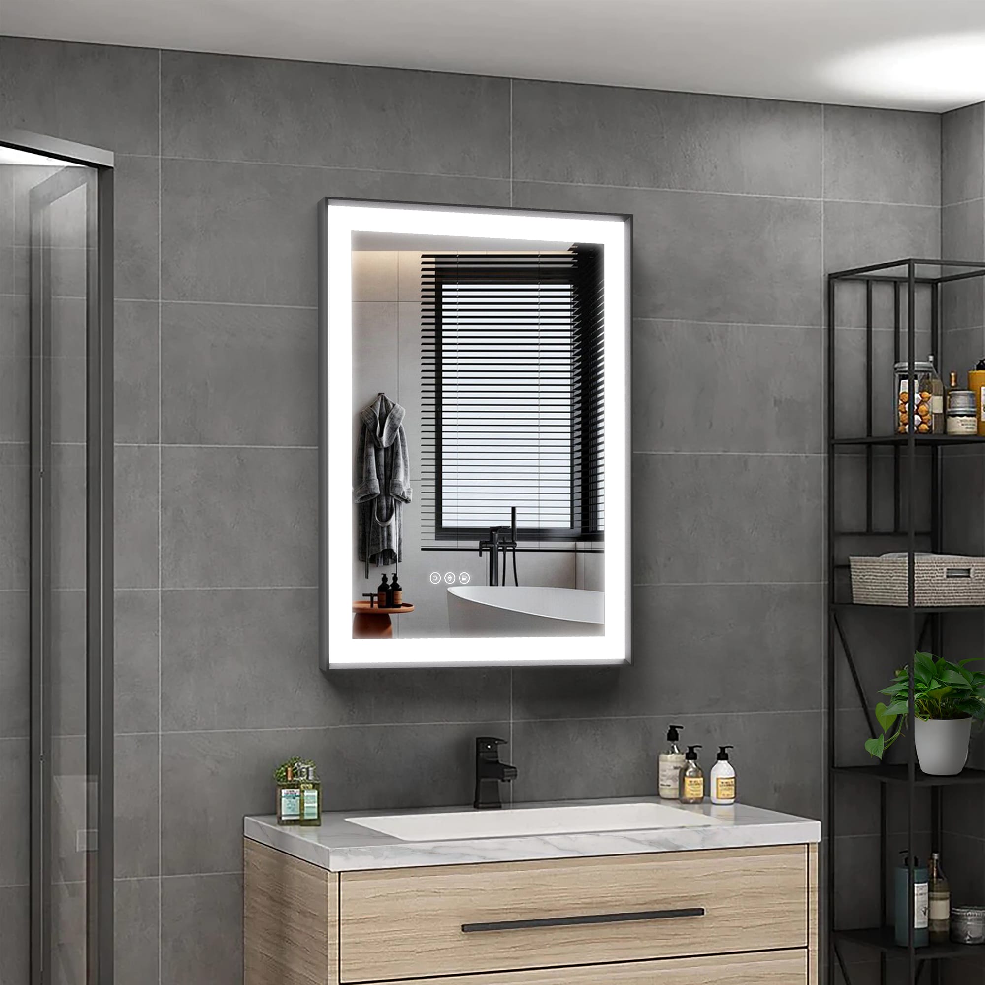 Maxax MS02-2432-BB VM 24-in x 32-in Framed Rectangle Dimmable LED Lighted Fog Free Bathroom Vanity Mirror ( Sanded Matte Black )