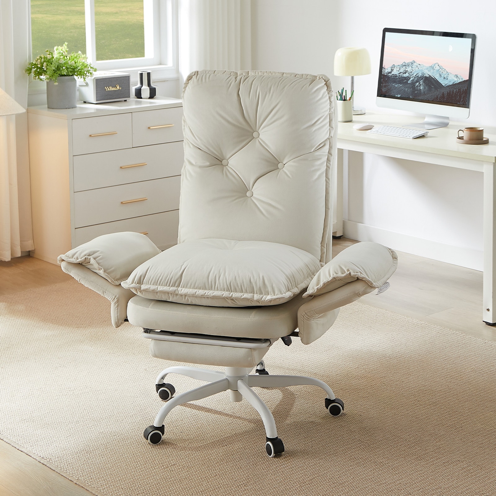 Bestier - 47.24-in W Office Chair with Retractable Footrest and Flip Armrests and Removable Cushi...