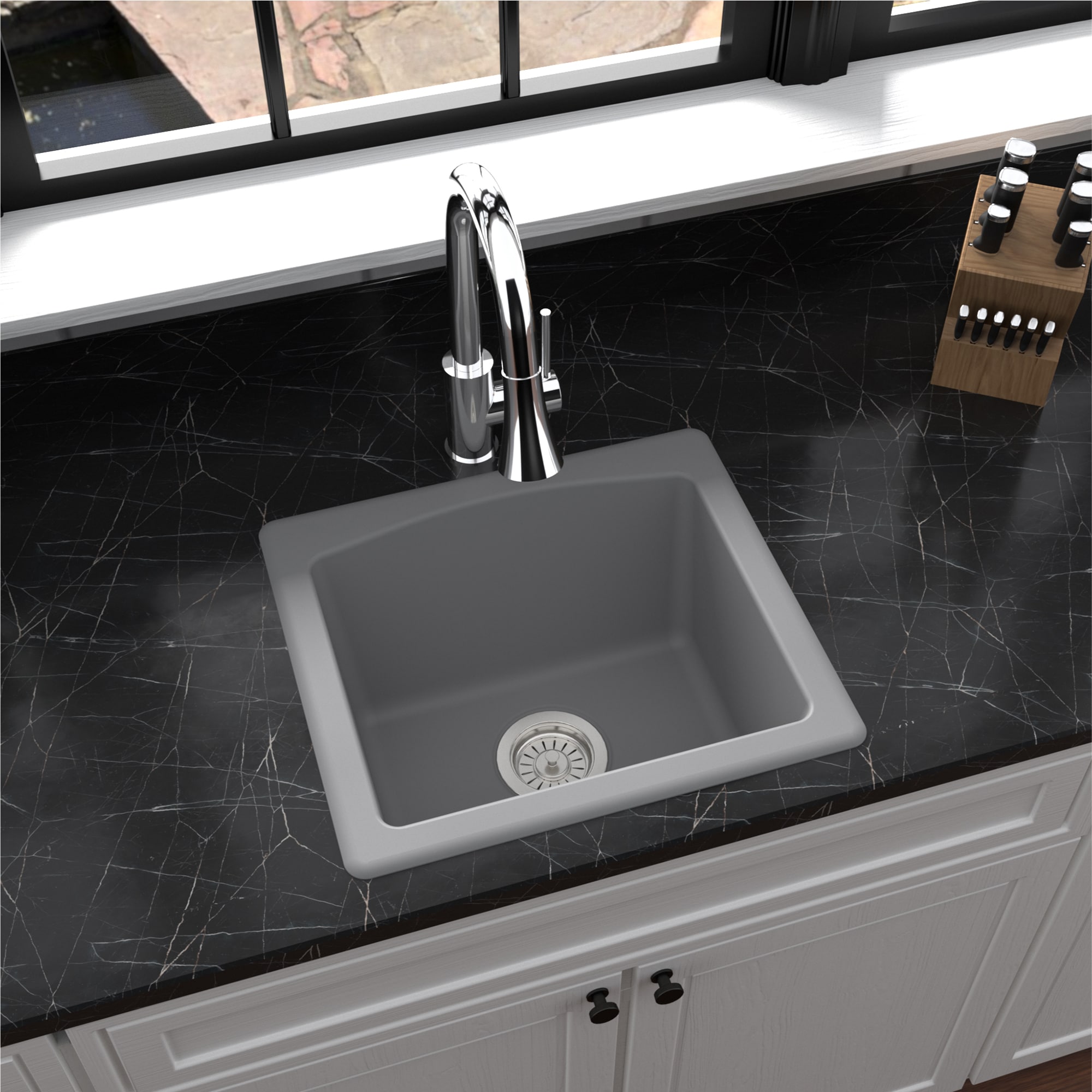 Karran QX-680-GR Dual-mount 18.0-in x 16.0-in Quartz Single bowl Kitchen Sink