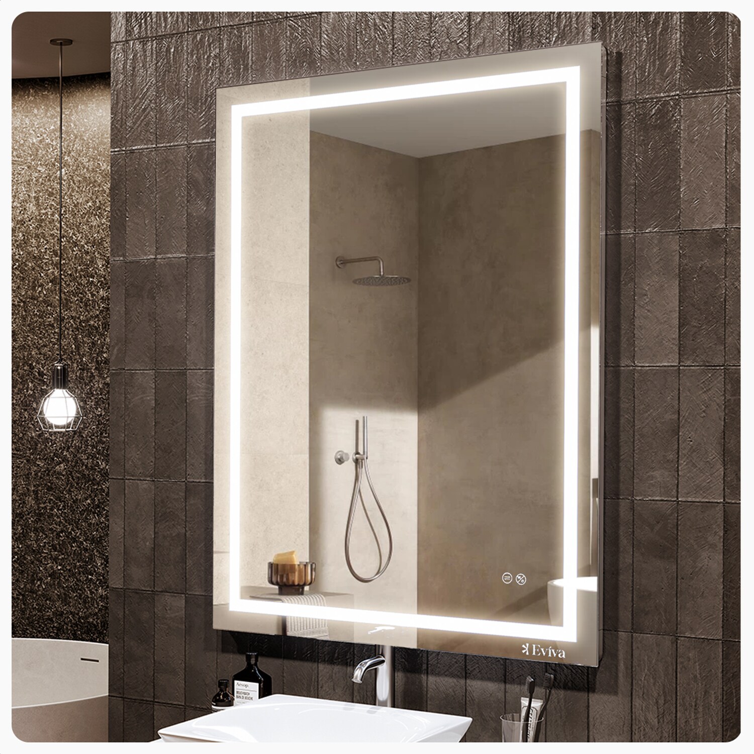 Eviva EVMR101-48X36-LED Glow 48-in x 36-in Polished Frameless Rectangle Dimmable LED Lighted Fog Free Bathroom Vanity Mirror ( Glass )