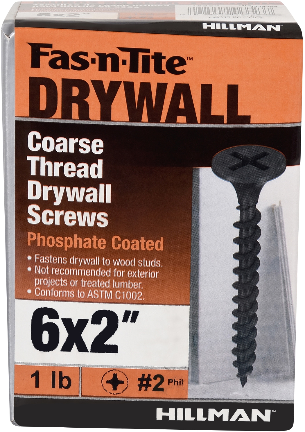 6 x 1-1/2 Drywall Screw, Coarse Thread, Steel, Phosphate Coated, Phillips  Drive
