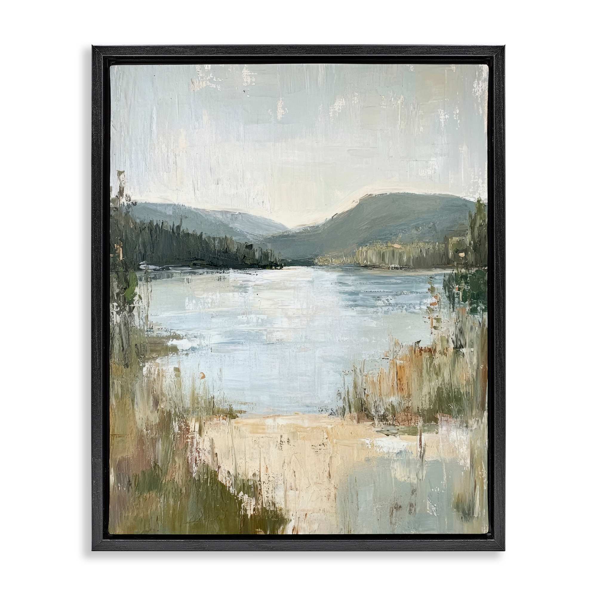 Stupell Industries BT-739-FFB-24X30 Abstract Lake Shore and  Mountains Floating Frame design by Petal Prints Design