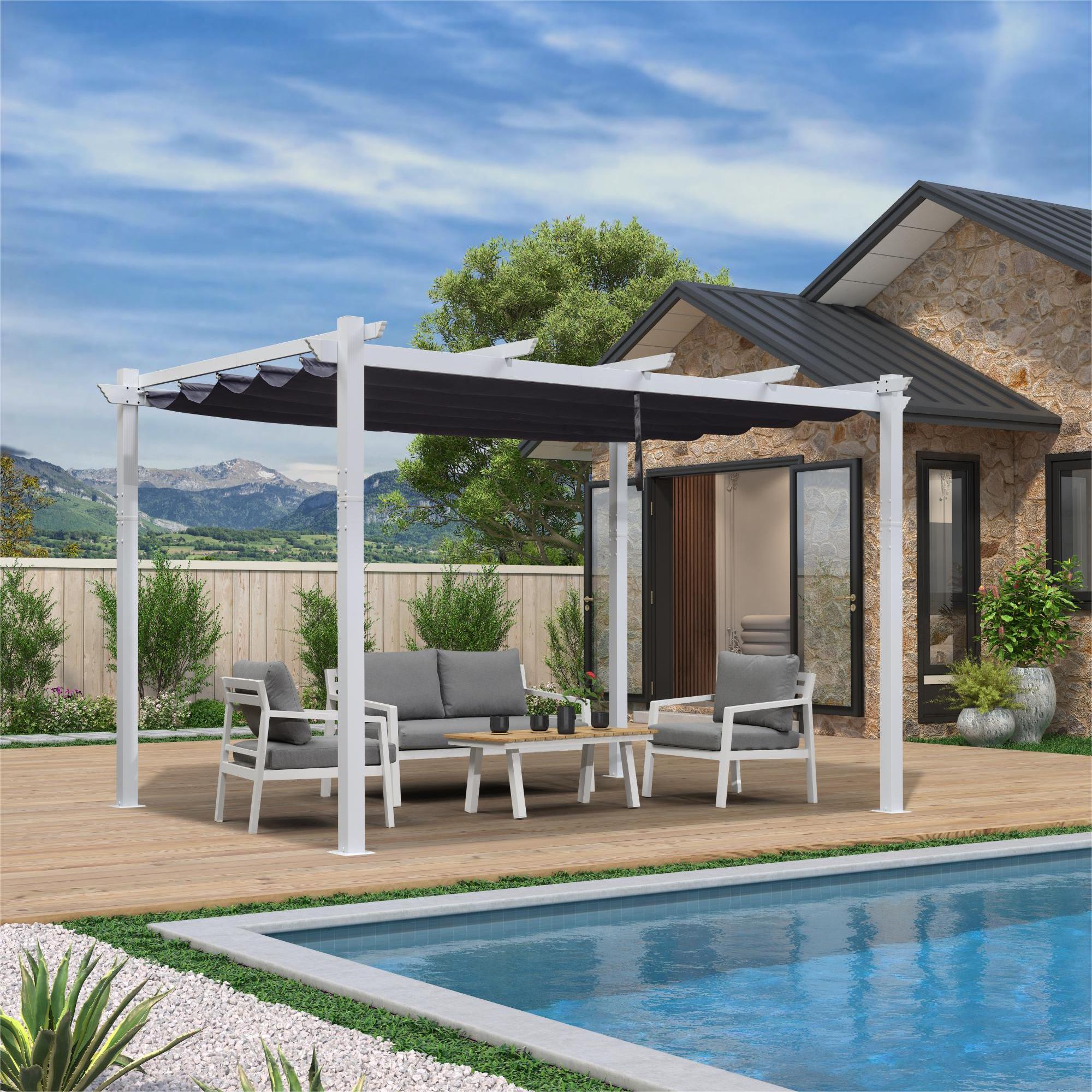 PURPLE LEAF LS02-PG1013-NB Pergola 10-ft W x 13-ft L x 8-ft H Navy Blue Metal Freestanding Pergola with Canopy