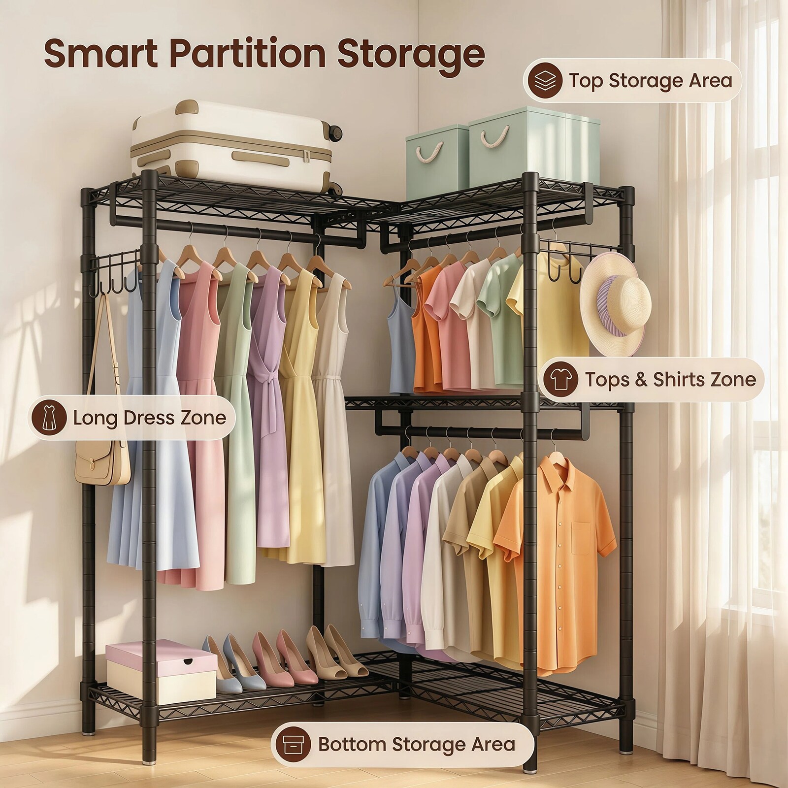 KWPZQEB Metal Clothing Rack L Shaped Clothes Rack for Corner ...